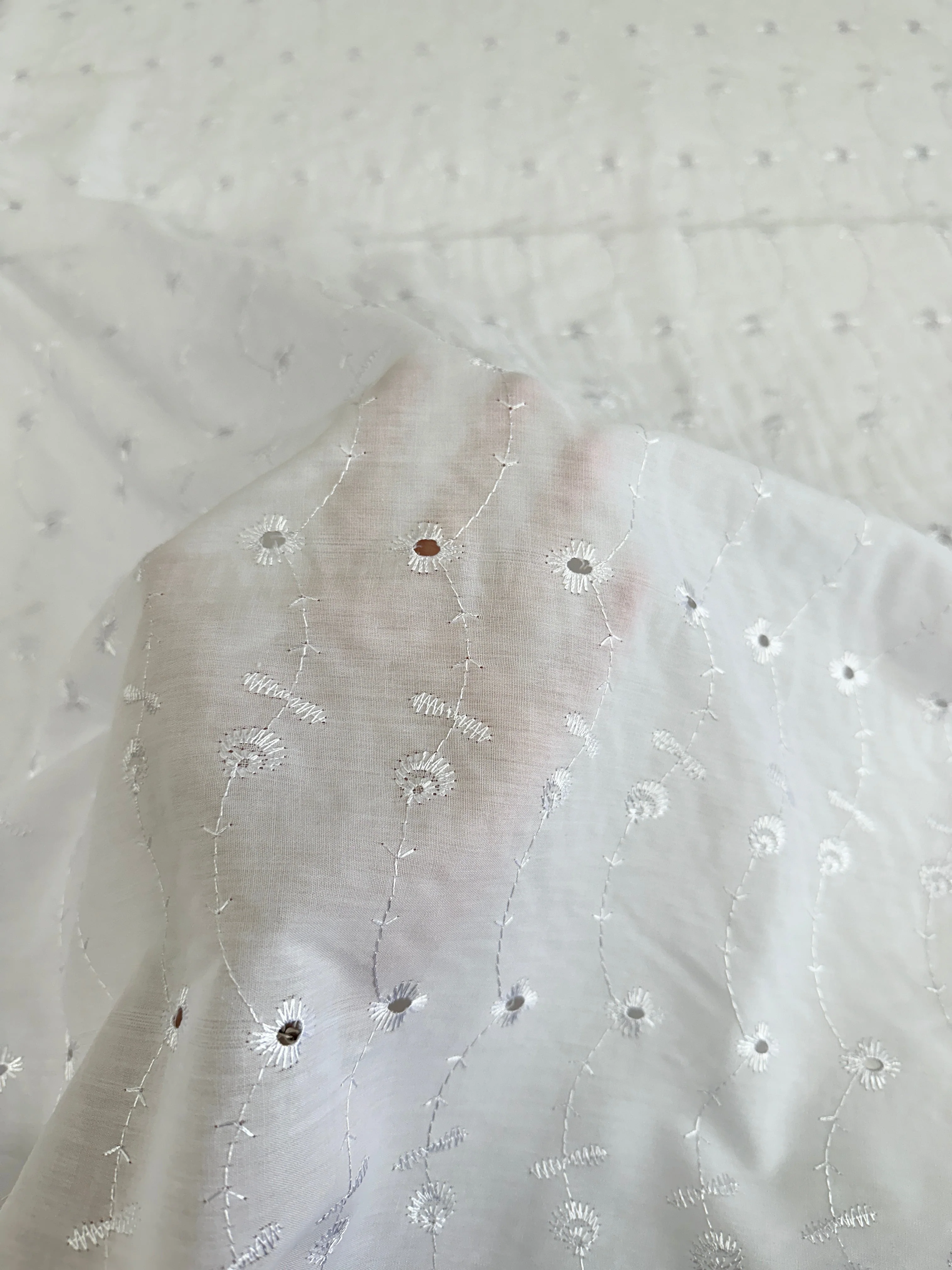 White Dainty Cotton Embroidered Eyelet - Image 7