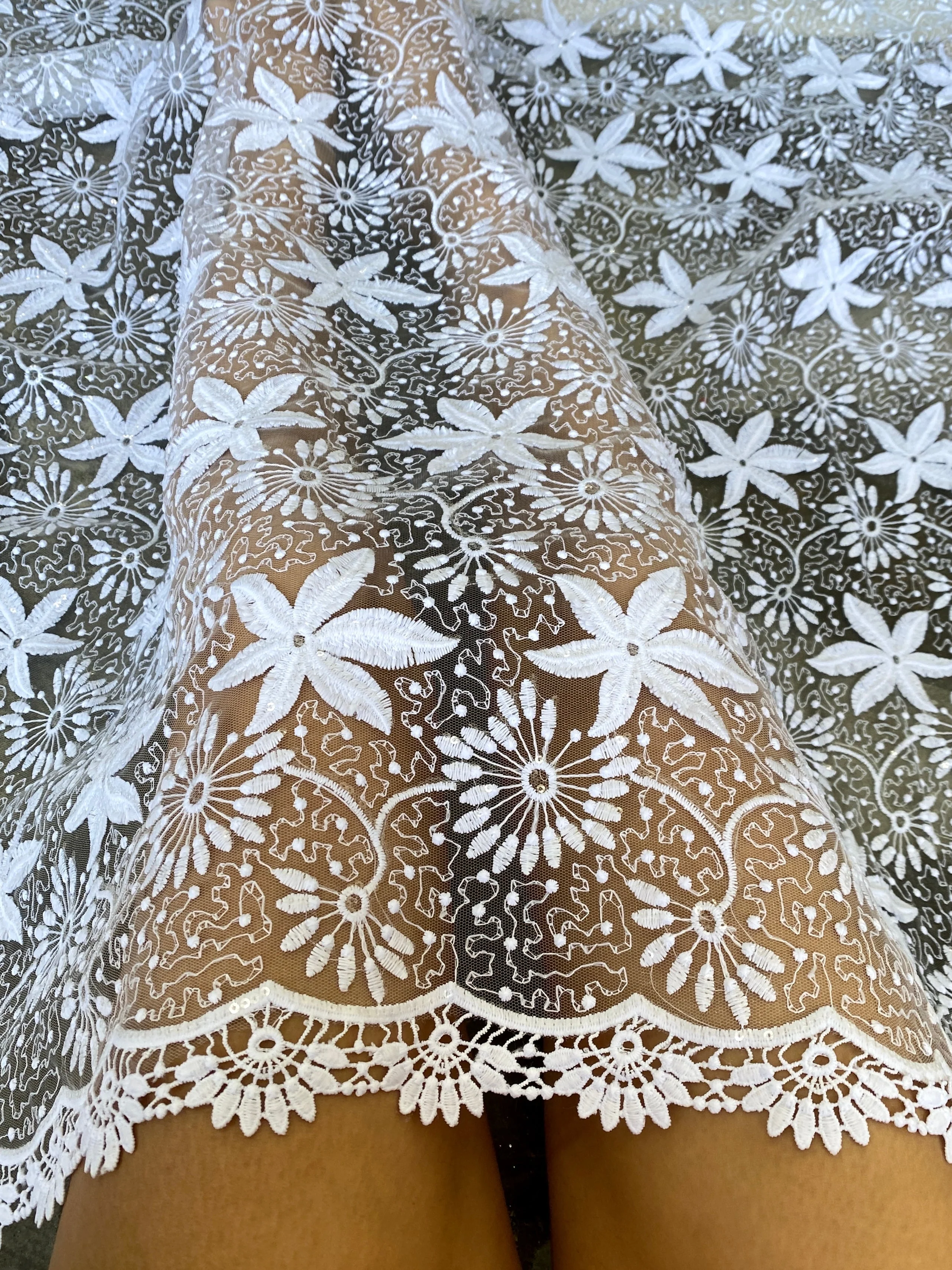 White Bridal Dainty Lace on Mesh - Image 10