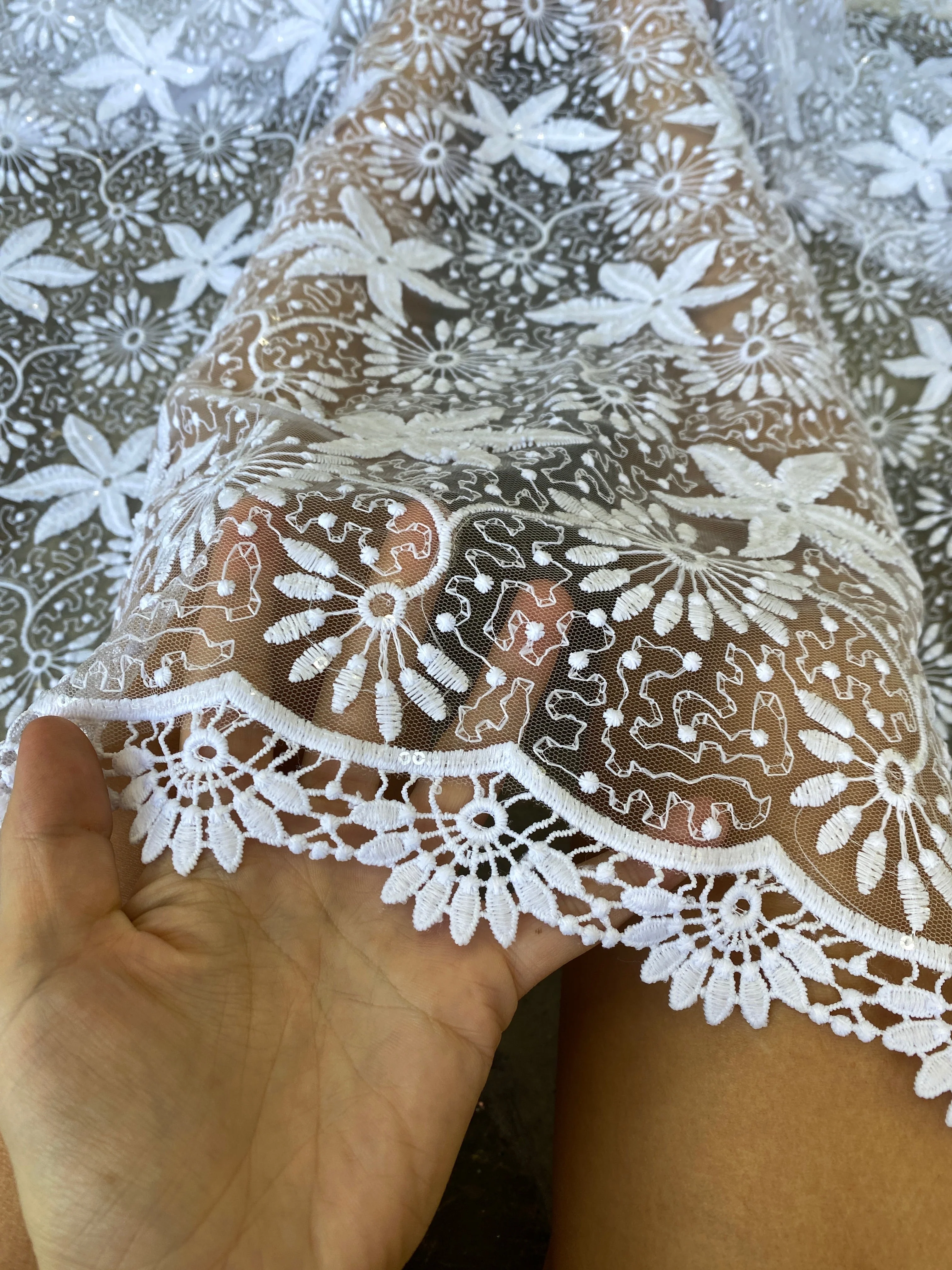 White Bridal Dainty Lace on Mesh - Image 11