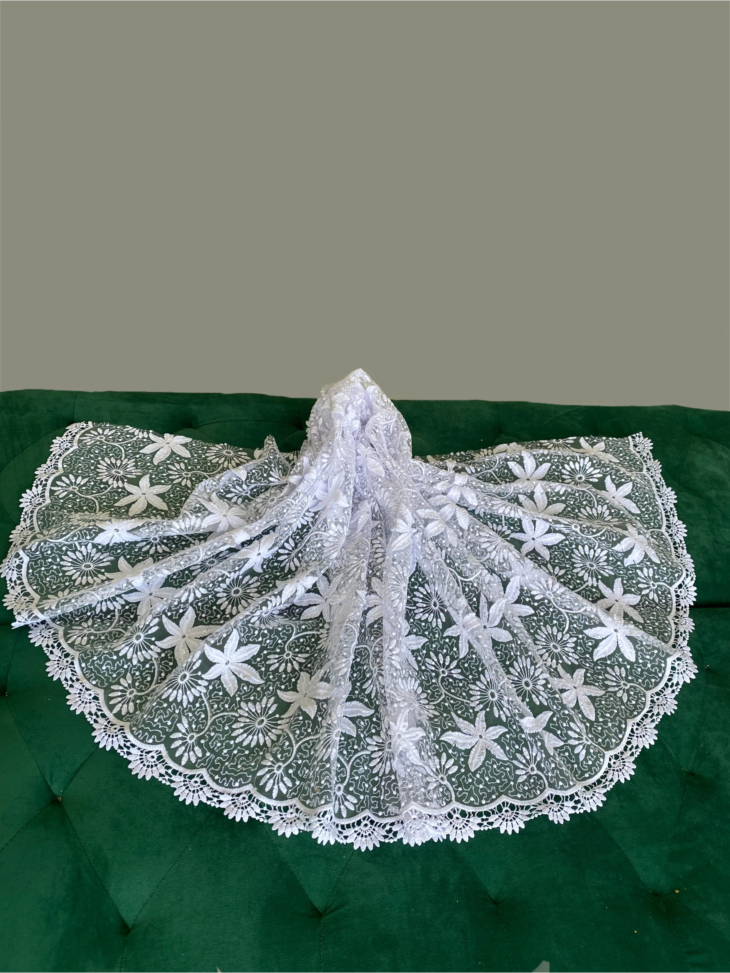 White Bridal Dainty Lace on Mesh - Image 3