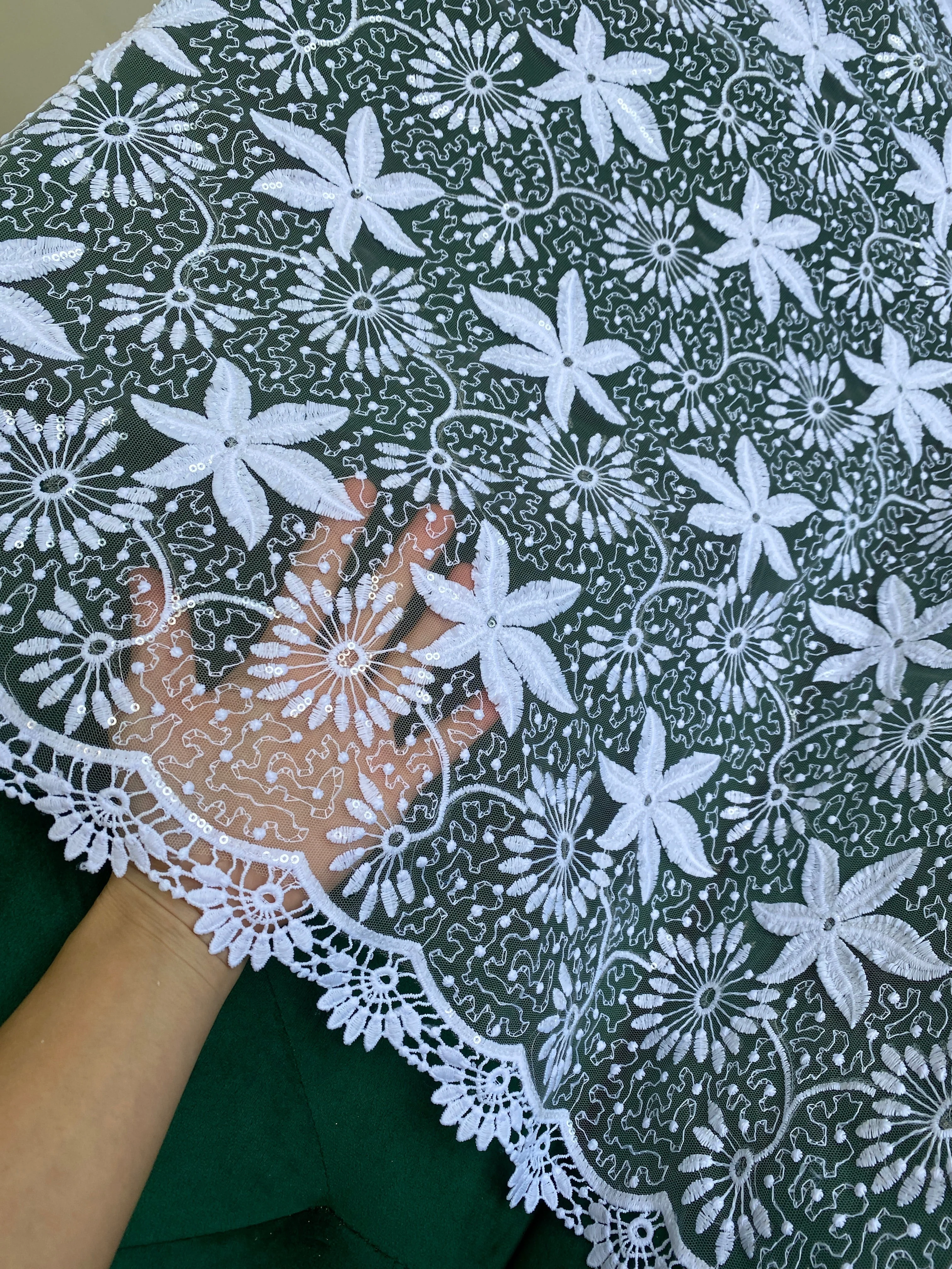 White Bridal Dainty Lace on Mesh - Image 6