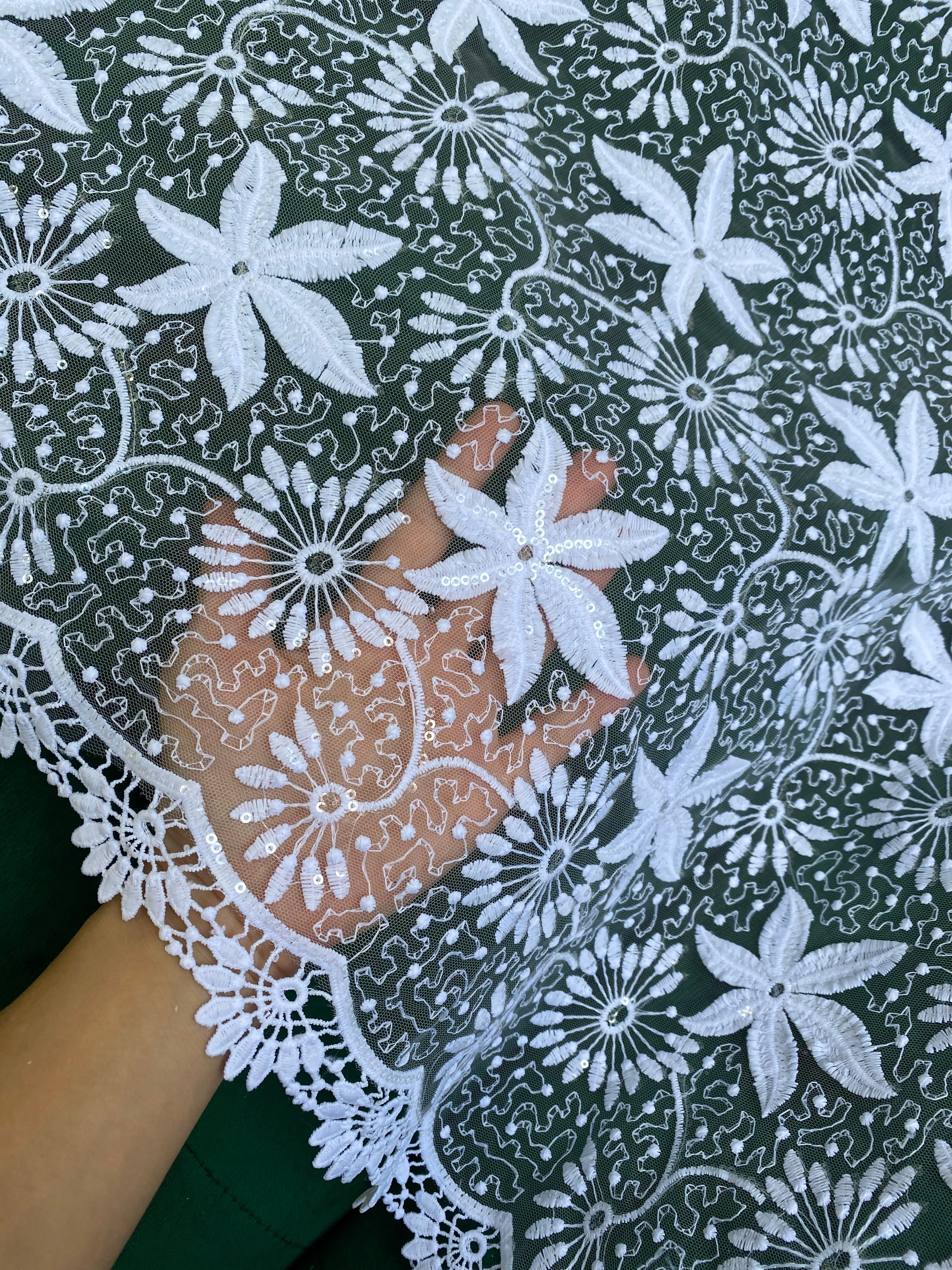 White Bridal Dainty Lace on Mesh - Image 7