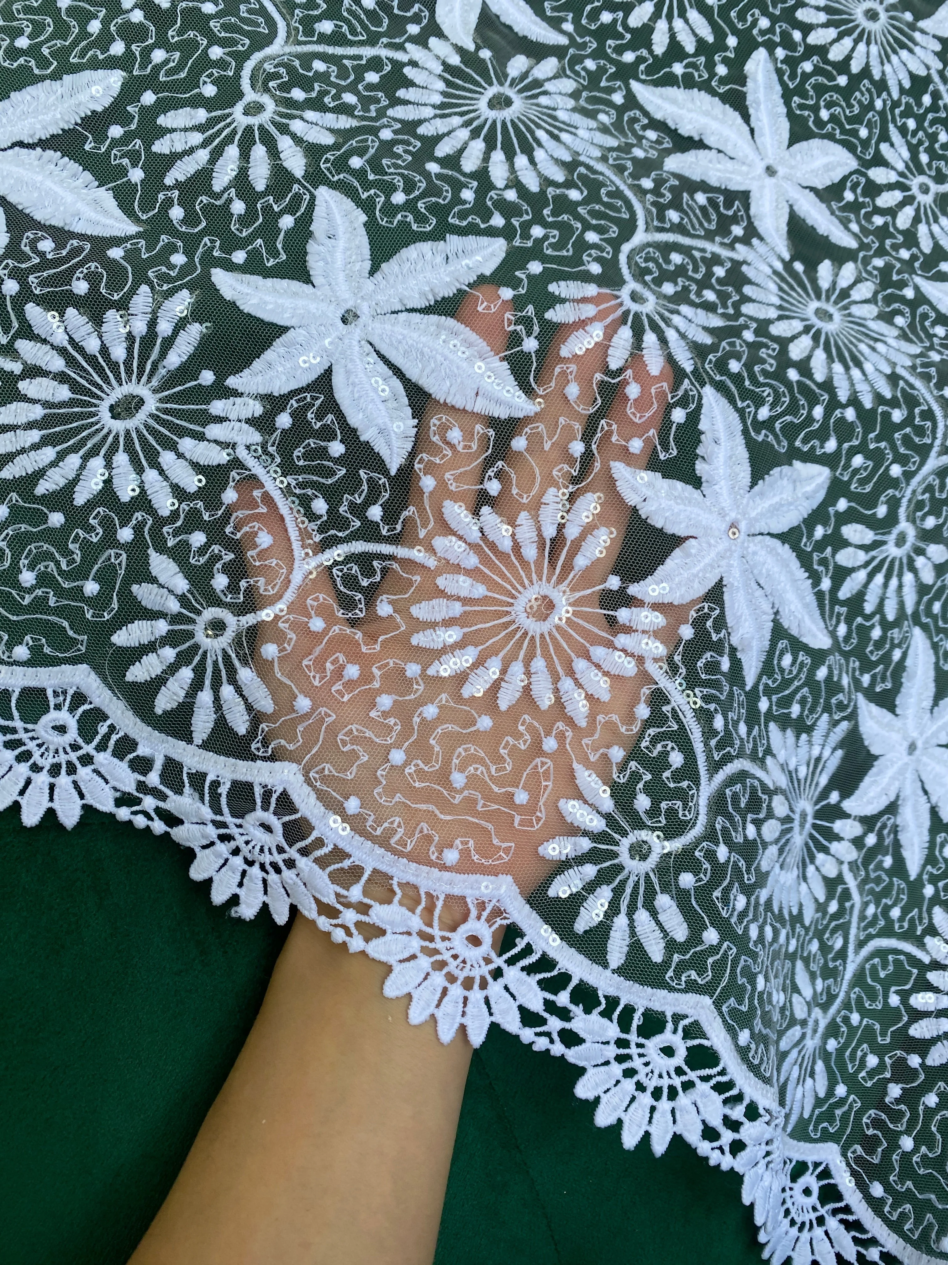 White Bridal Dainty Lace on Mesh - Image 8