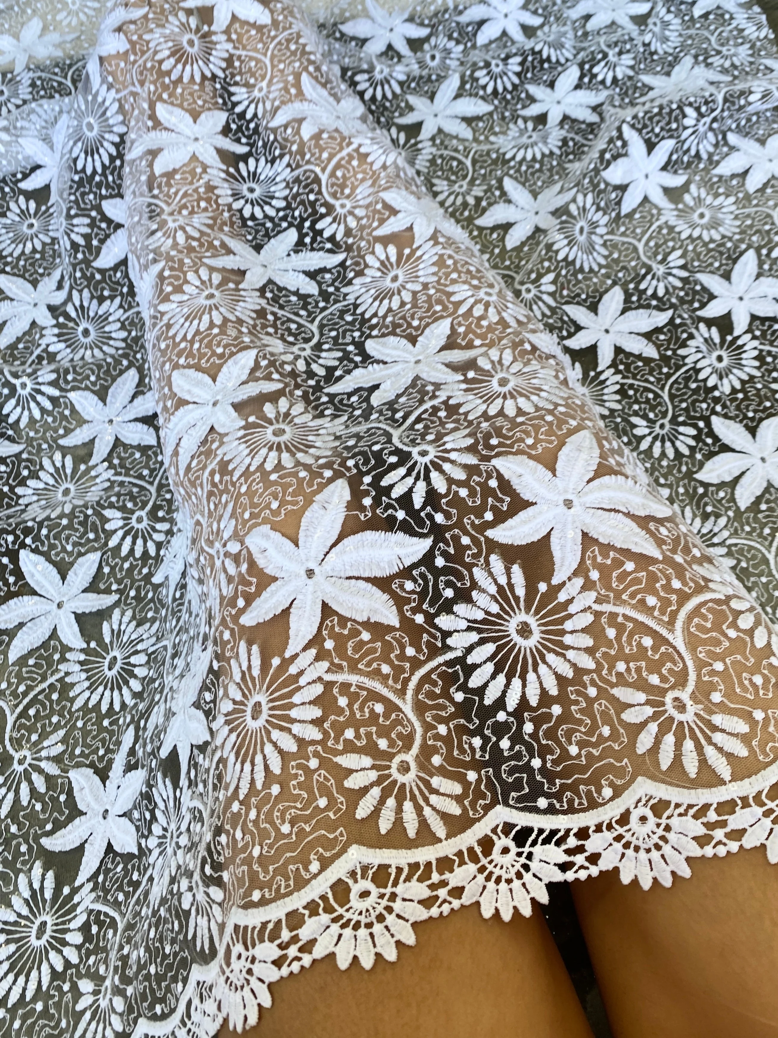 White Bridal Dainty Lace on Mesh - Image 9