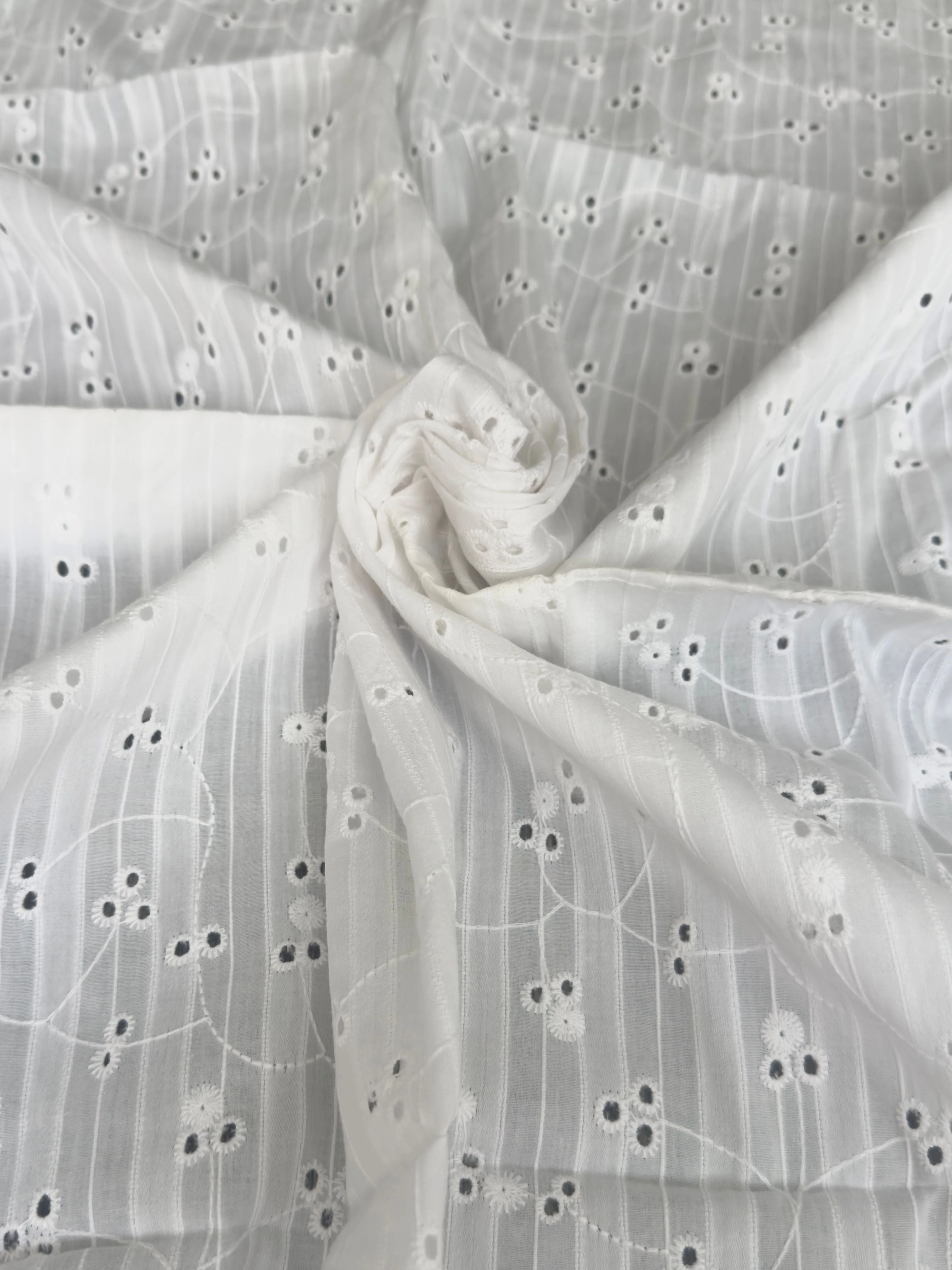 White Embroidered Floral Cotton Eyelet - Image 3