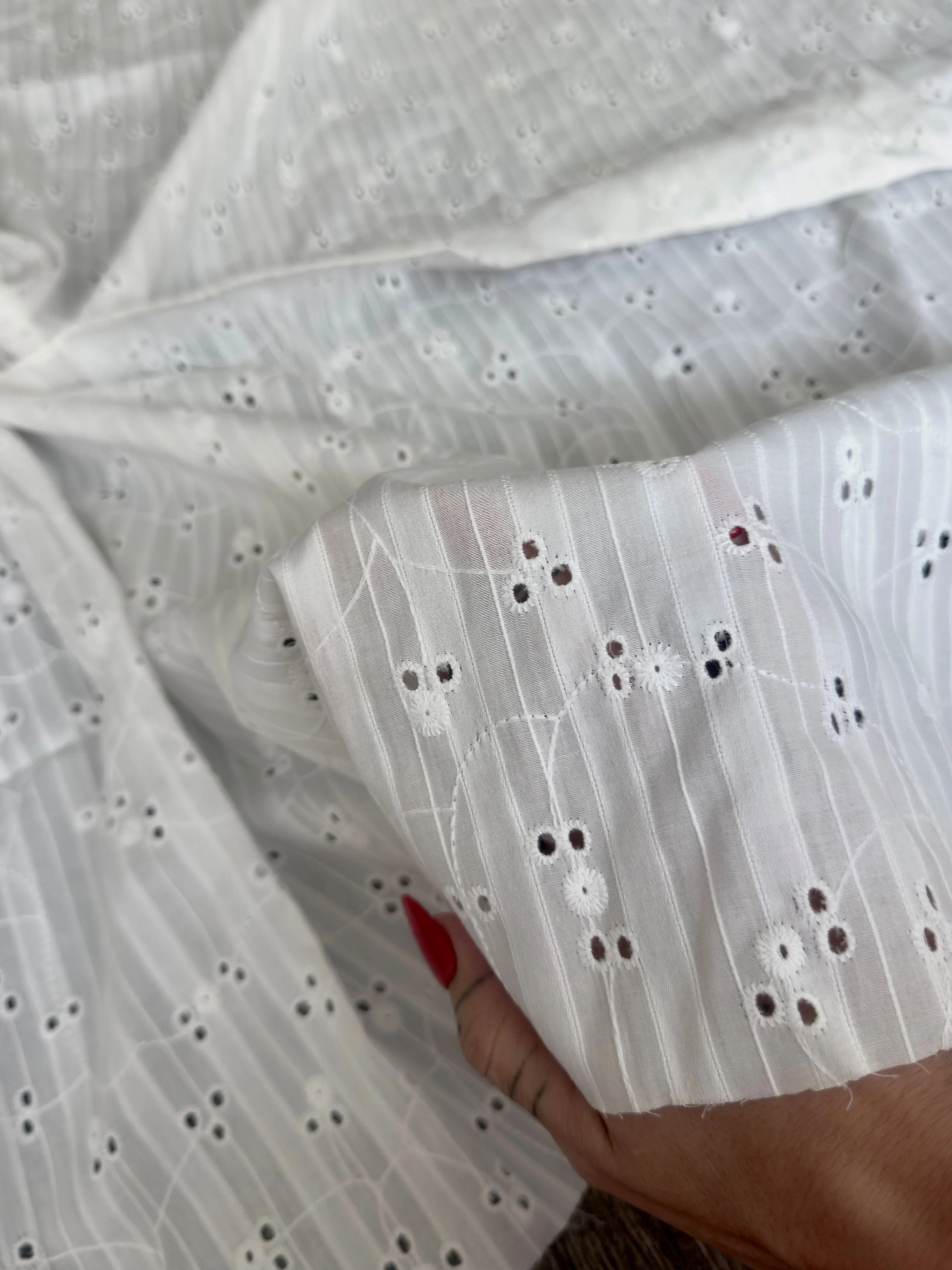 White Embroidered Floral Cotton Eyelet - Image 5