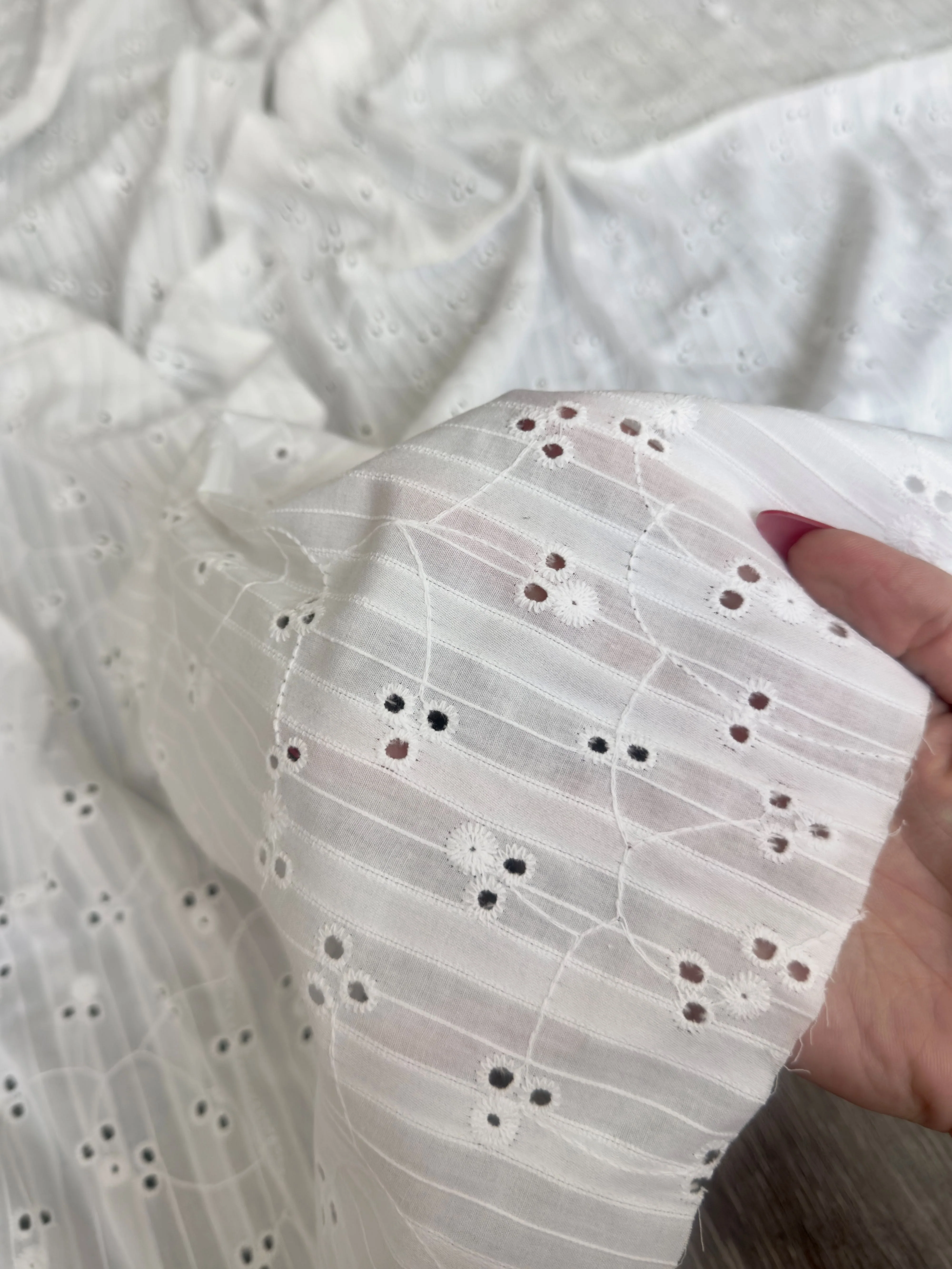 White Embroidered Floral Cotton Eyelet - Image 6