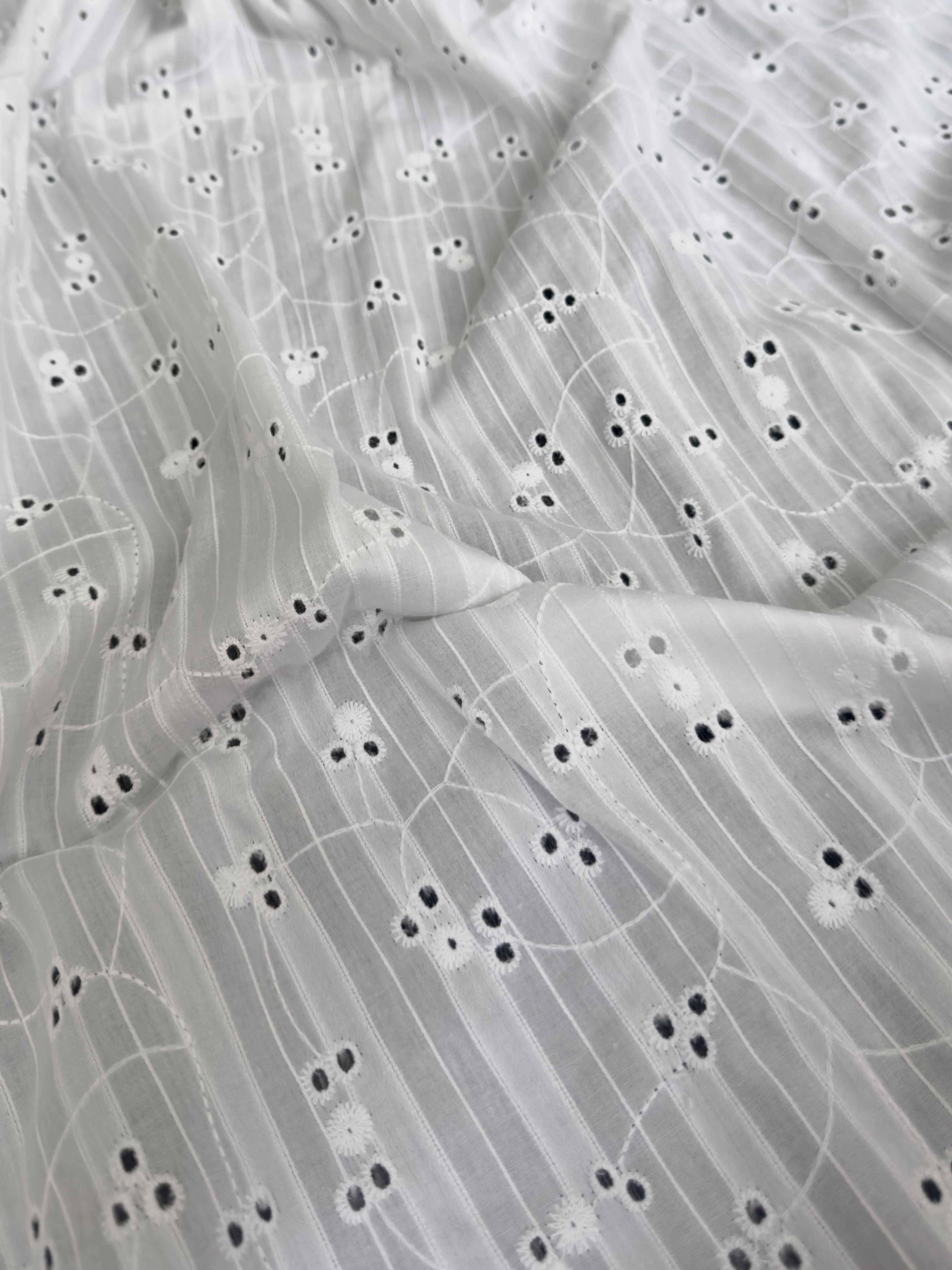 White Embroidered Floral Cotton Eyelet - Image 7