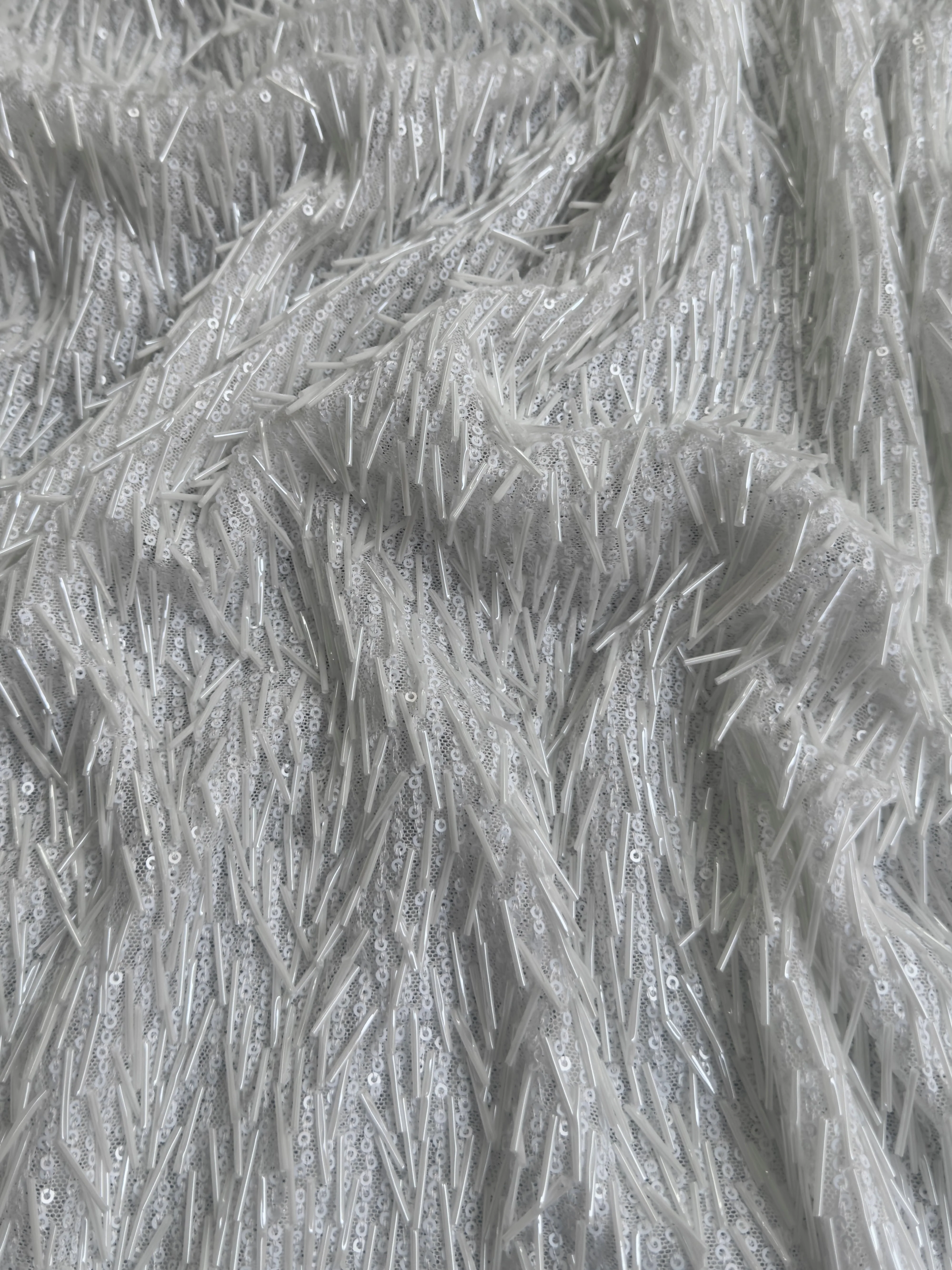 White Fringe Sequin on Mesh