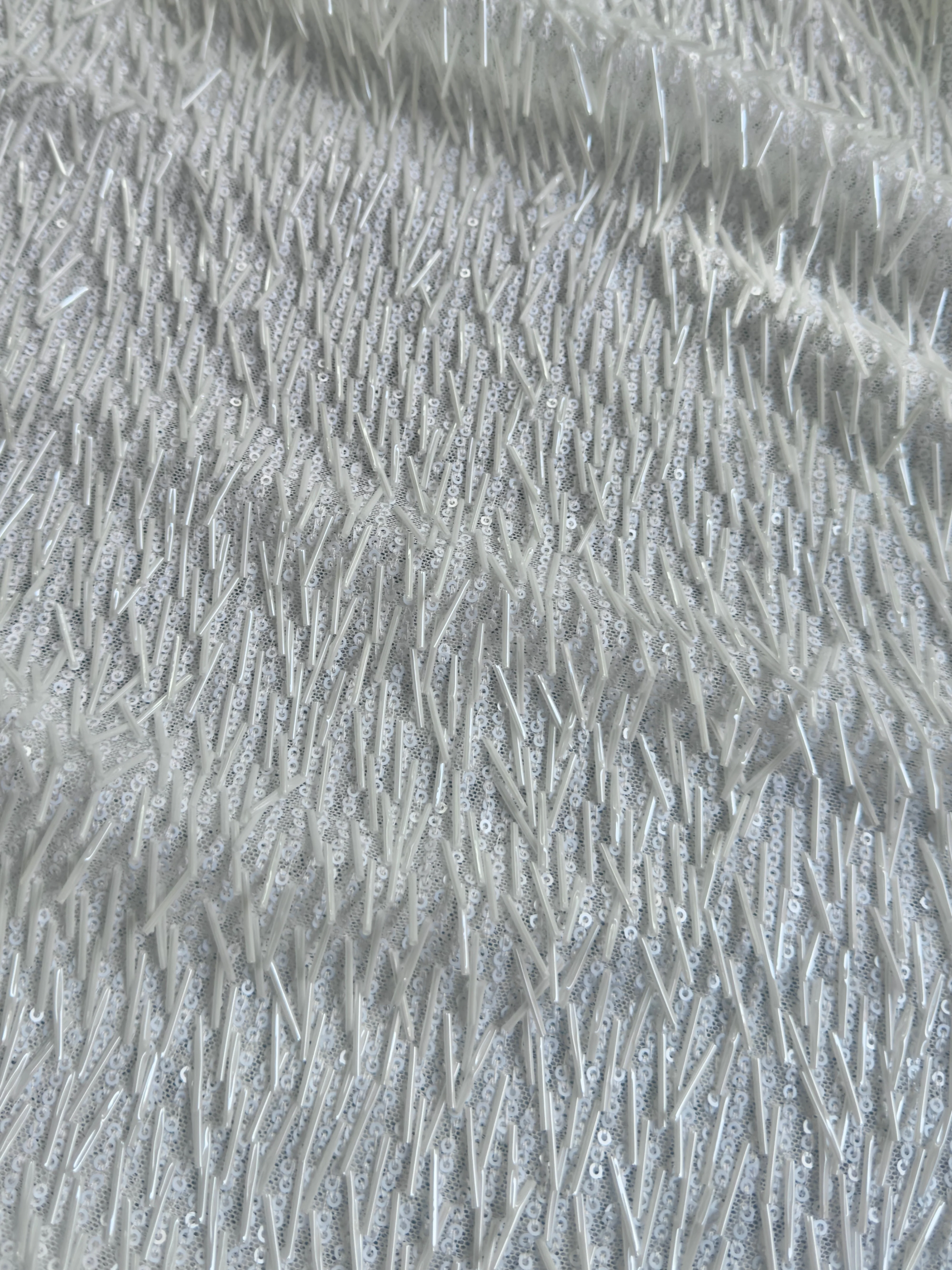 White Fringe Sequin on Mesh - Image 2