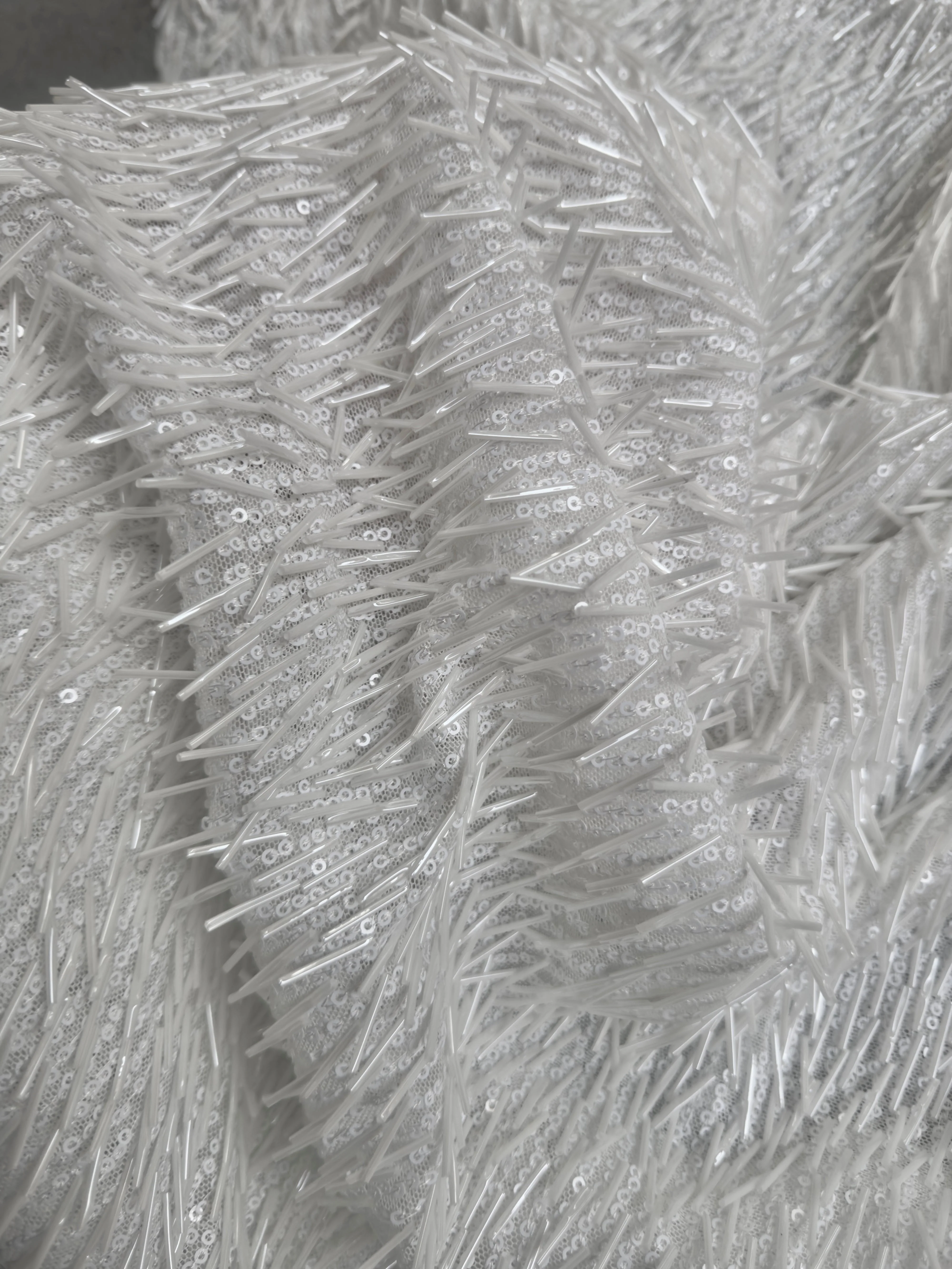 White Fringe Sequin on Mesh - Image 3