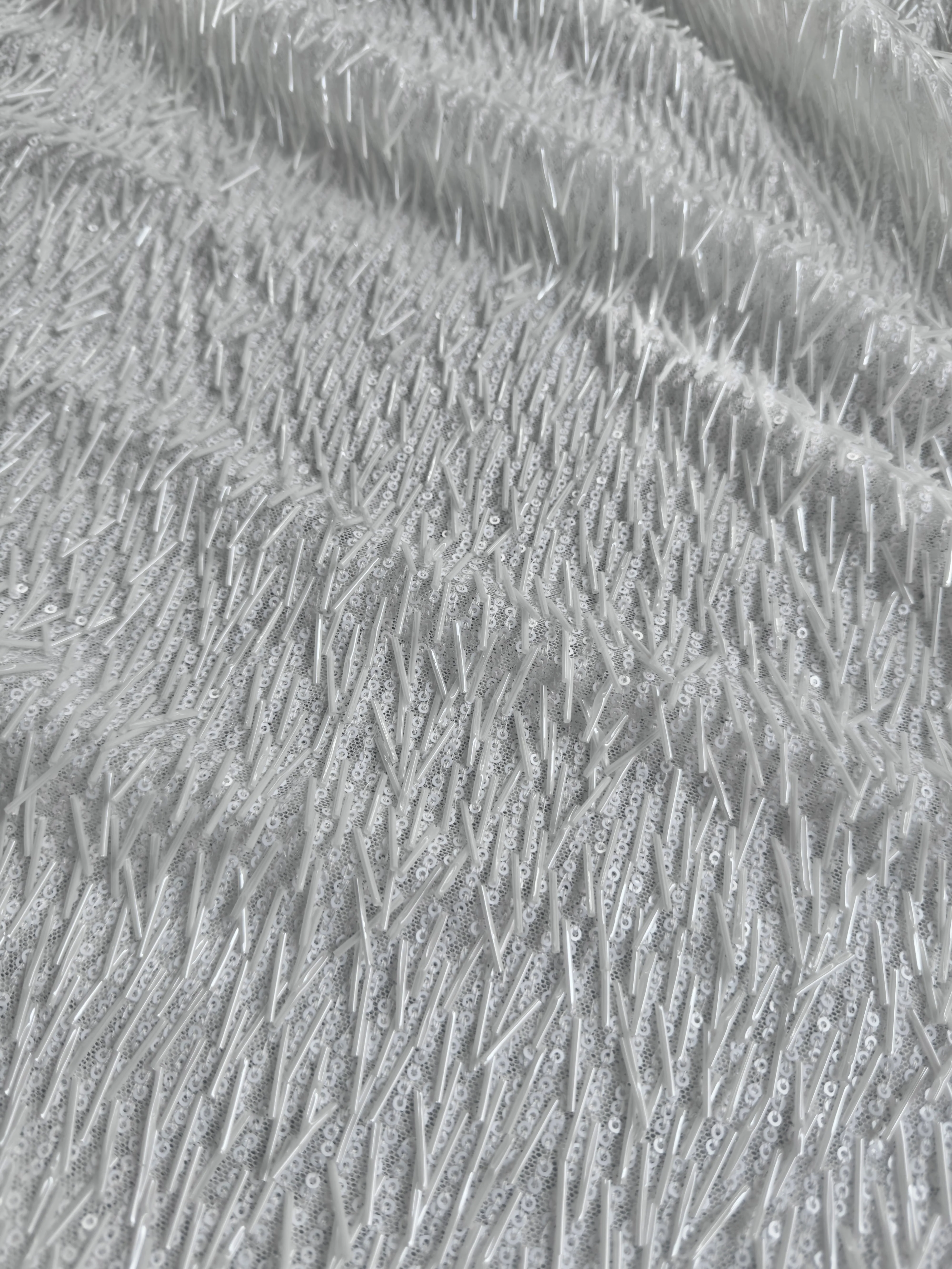 White Fringe Sequin on Mesh - Image 4