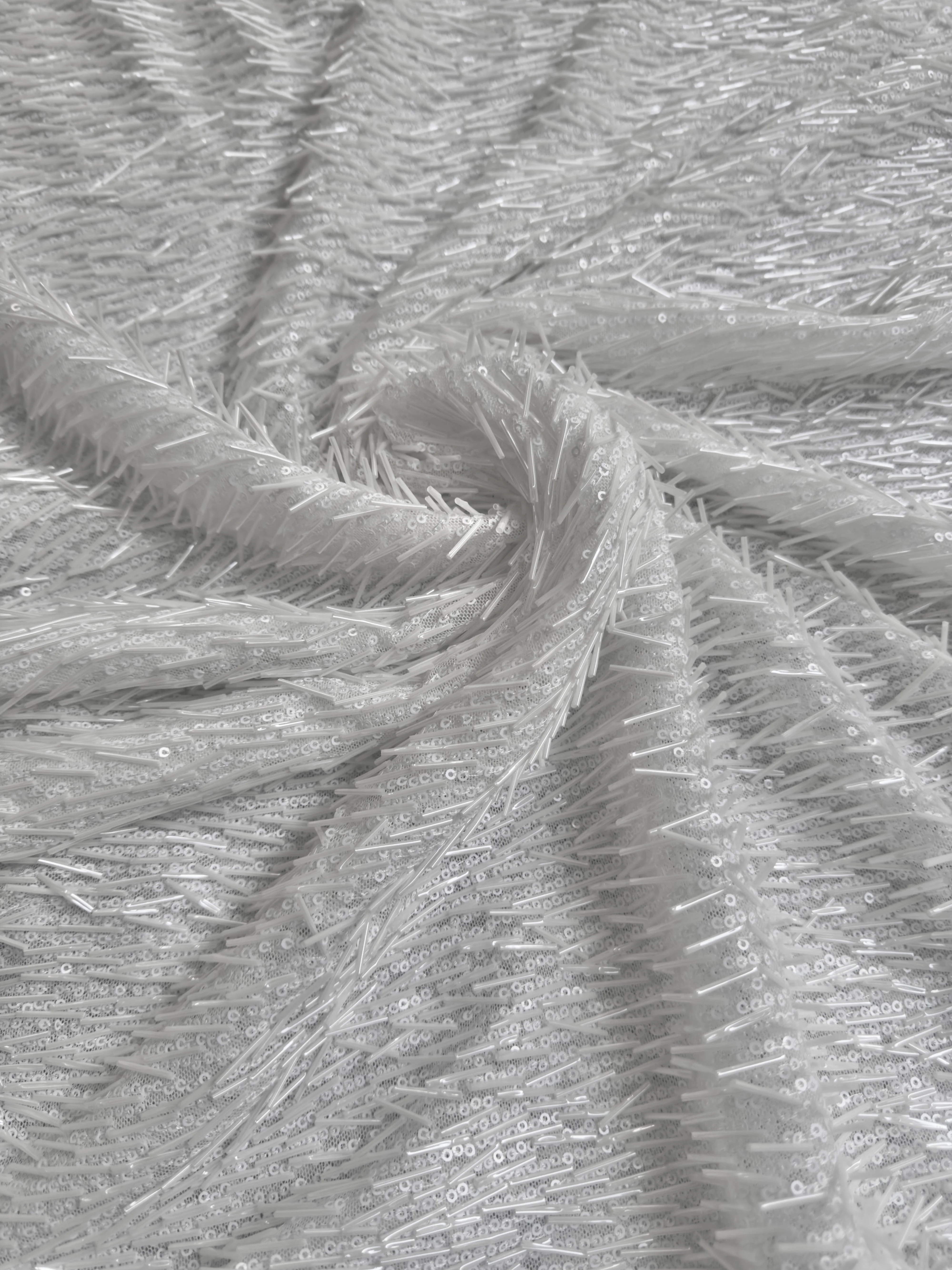 White Fringe Sequin on Mesh - Image 7