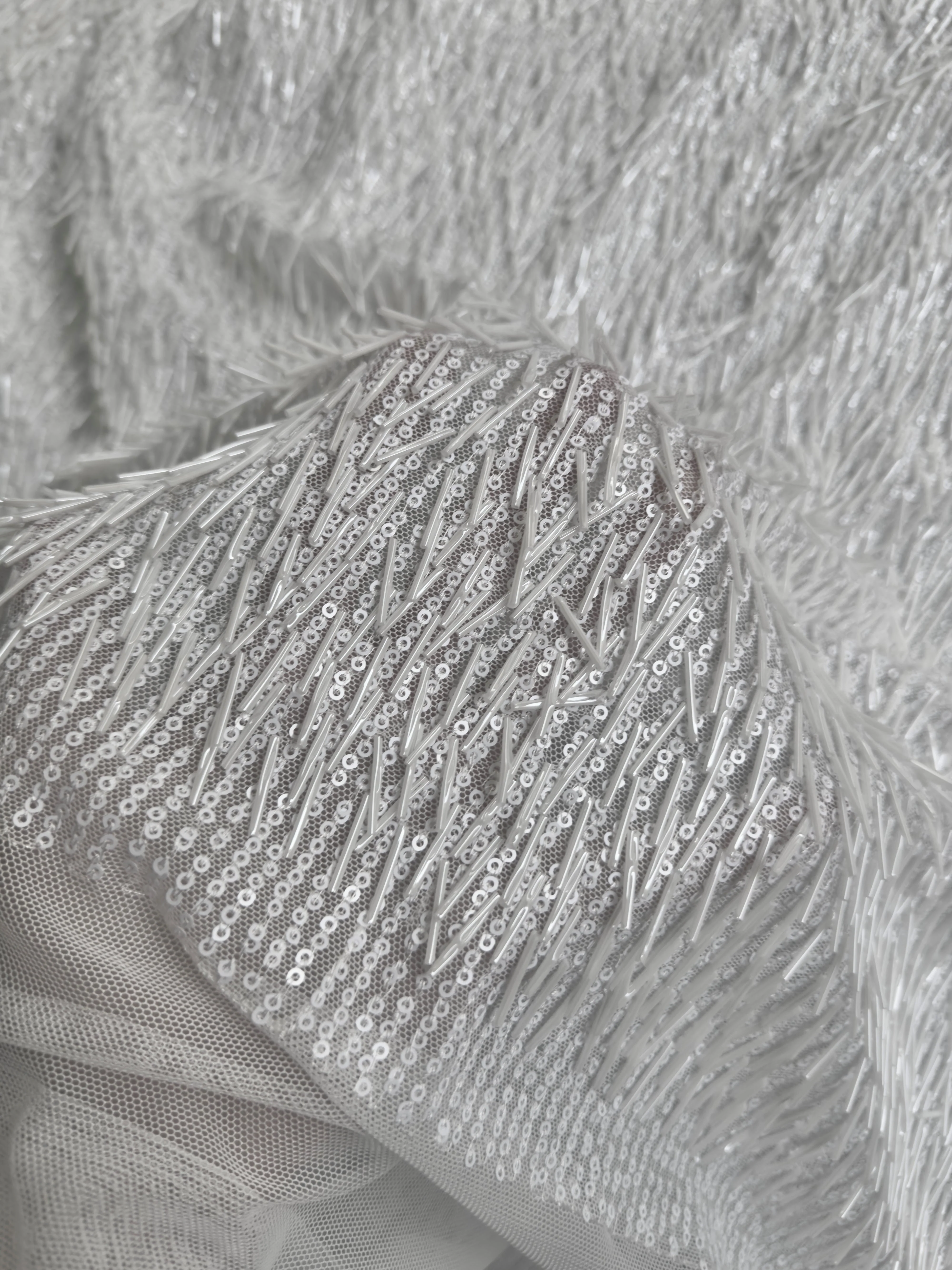 White Fringe Sequin on Mesh - Image 9