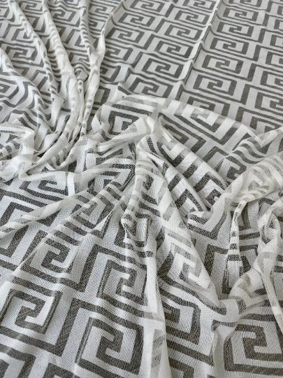 White Geo Print Power Mesh - Image 6