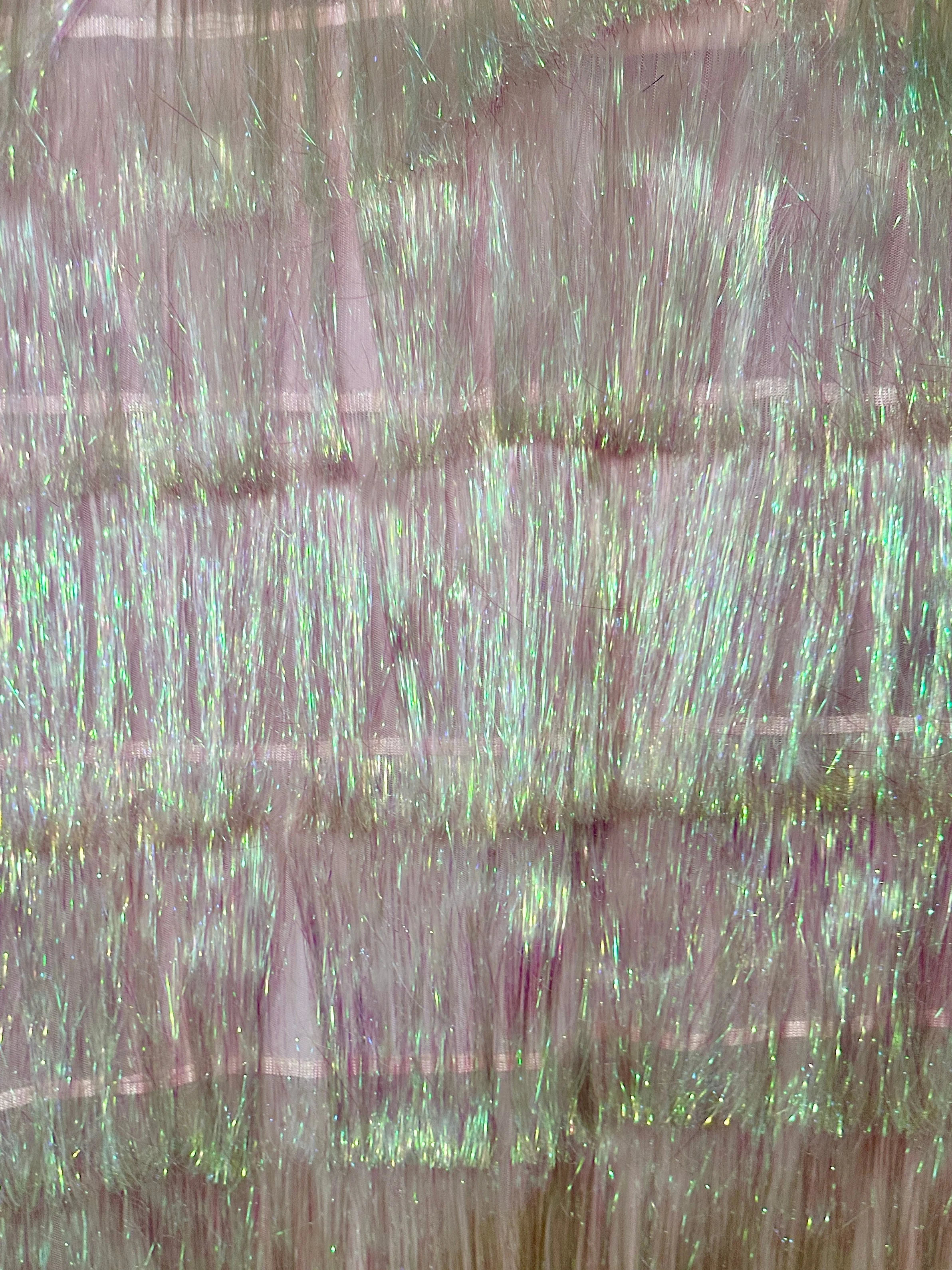 White Iridescent Fringe Metallic Mesh Base Fabric