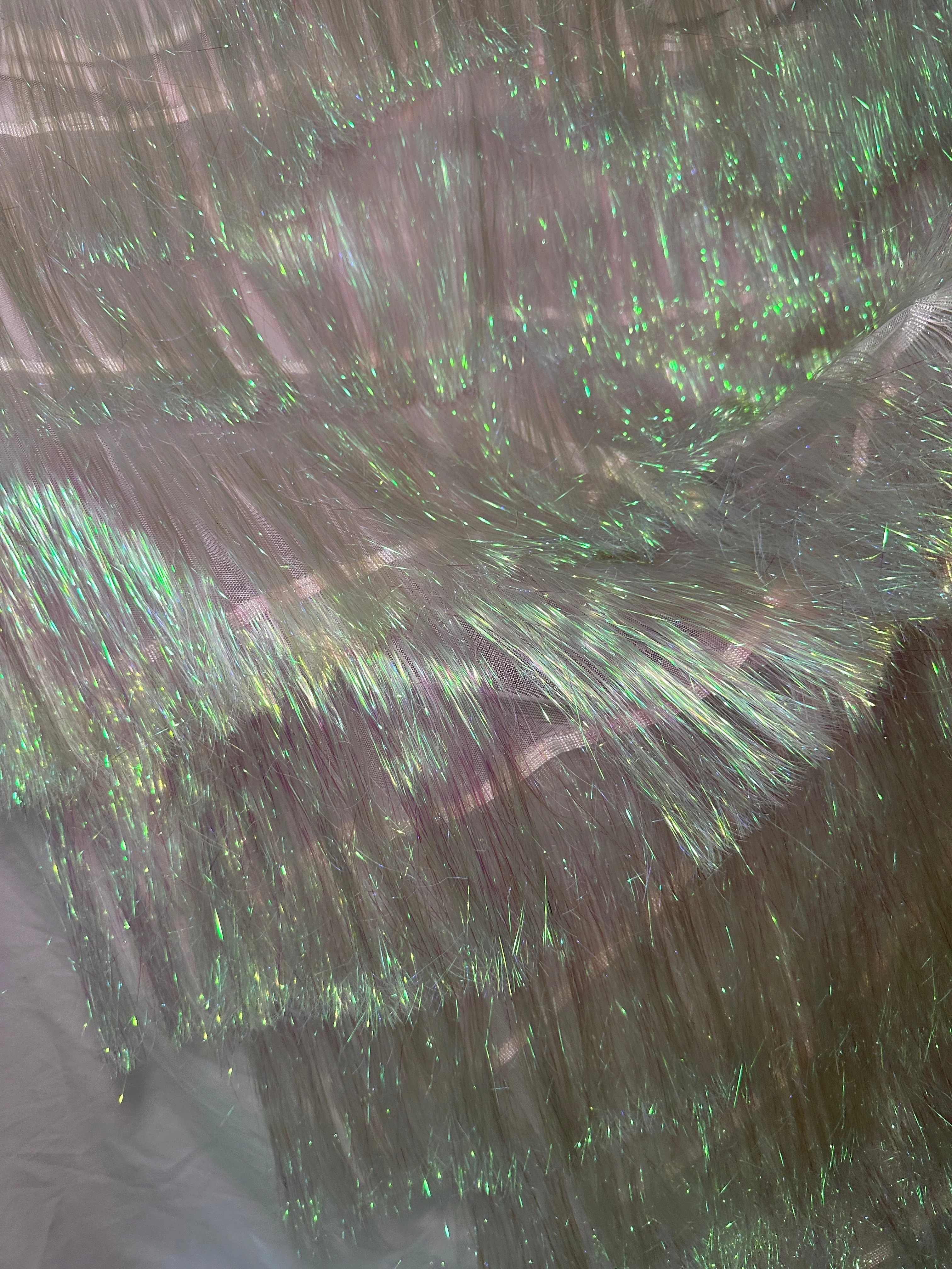 White Iridescent Fringe Metallic Mesh Base Fabric - Image 4
