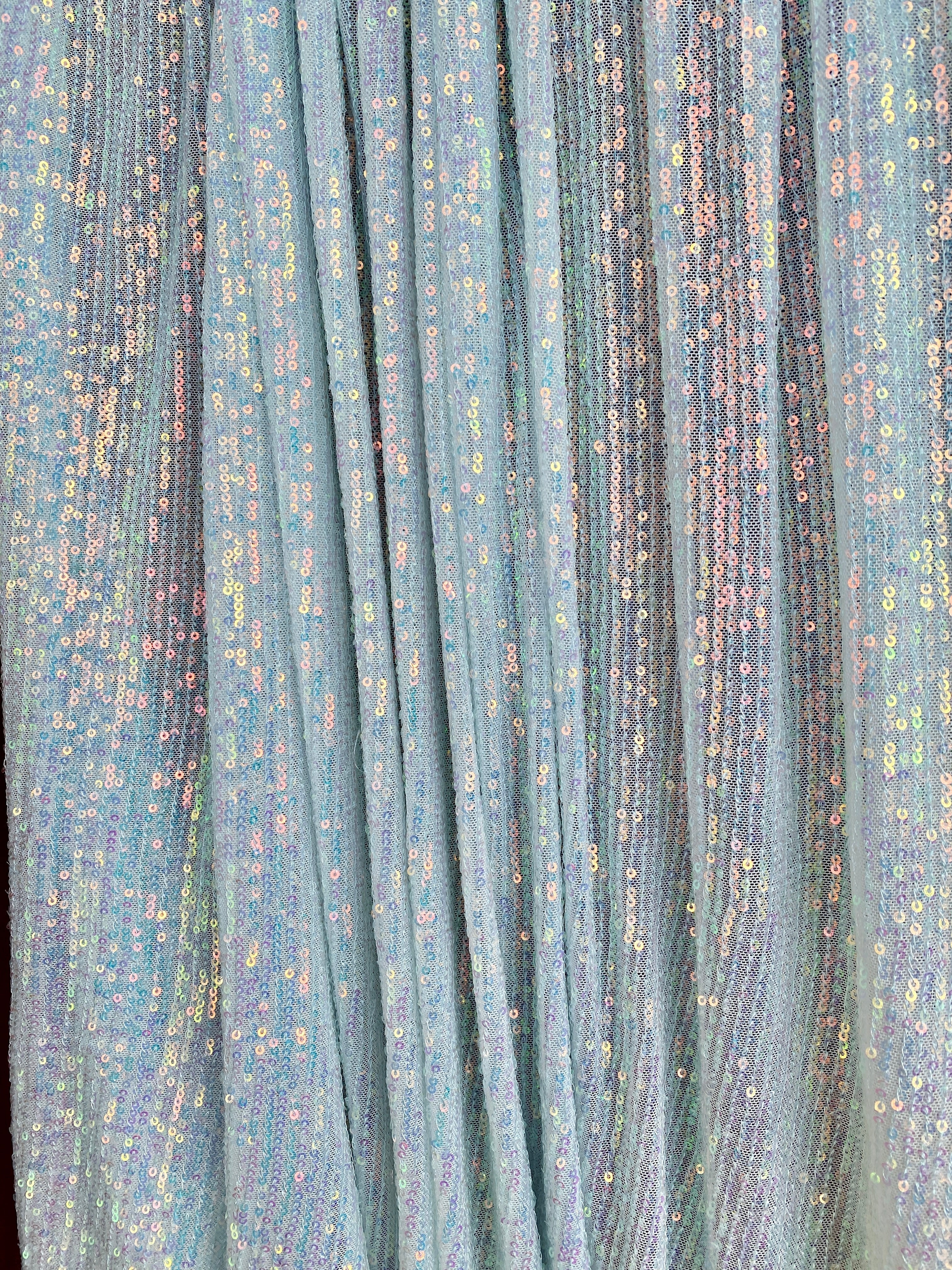 White Iridescent Striped Stretch Sequin on Mesh - Image 4