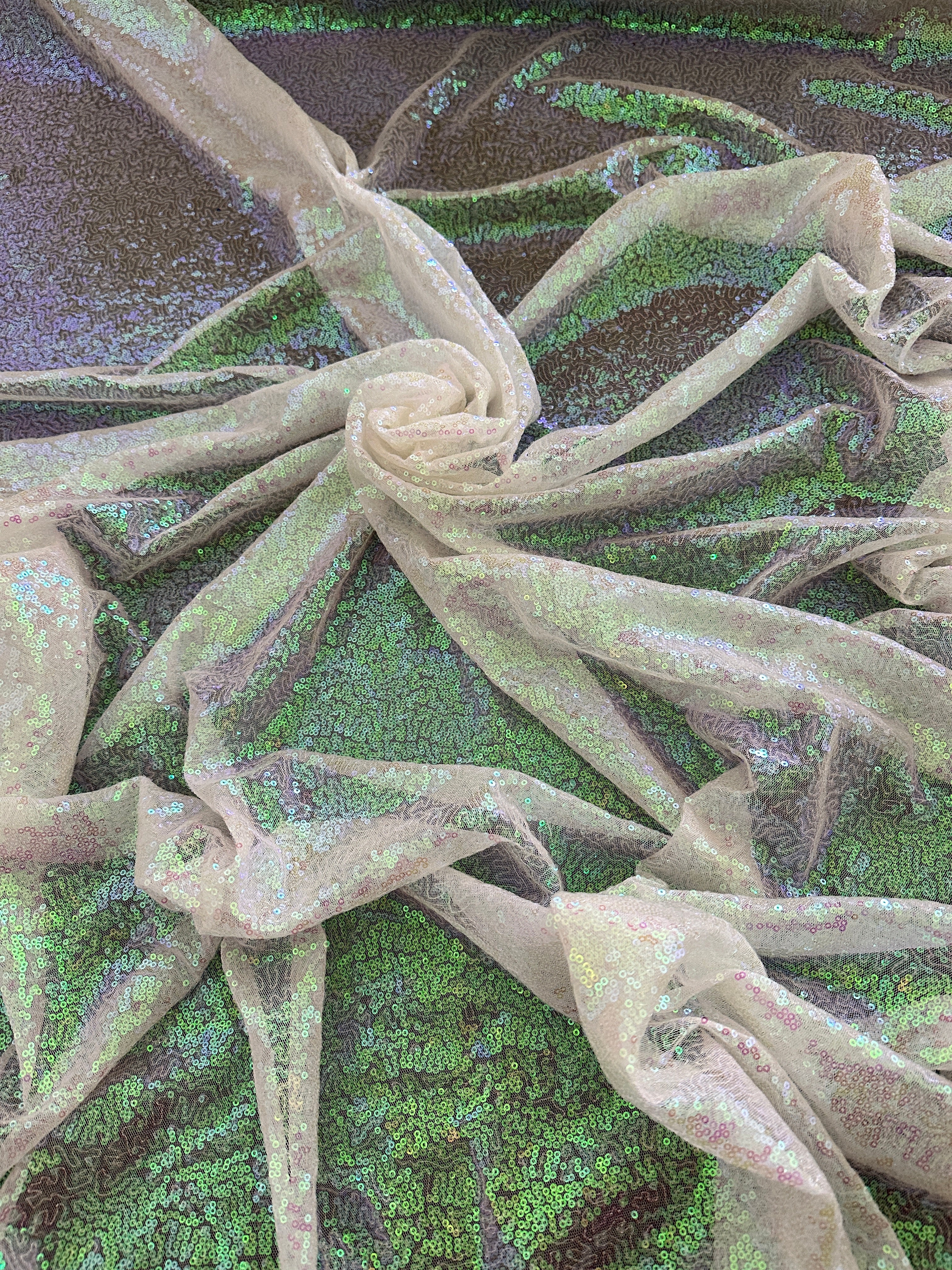 White Iridescent Stretch Sequin on Mesh - Image 10