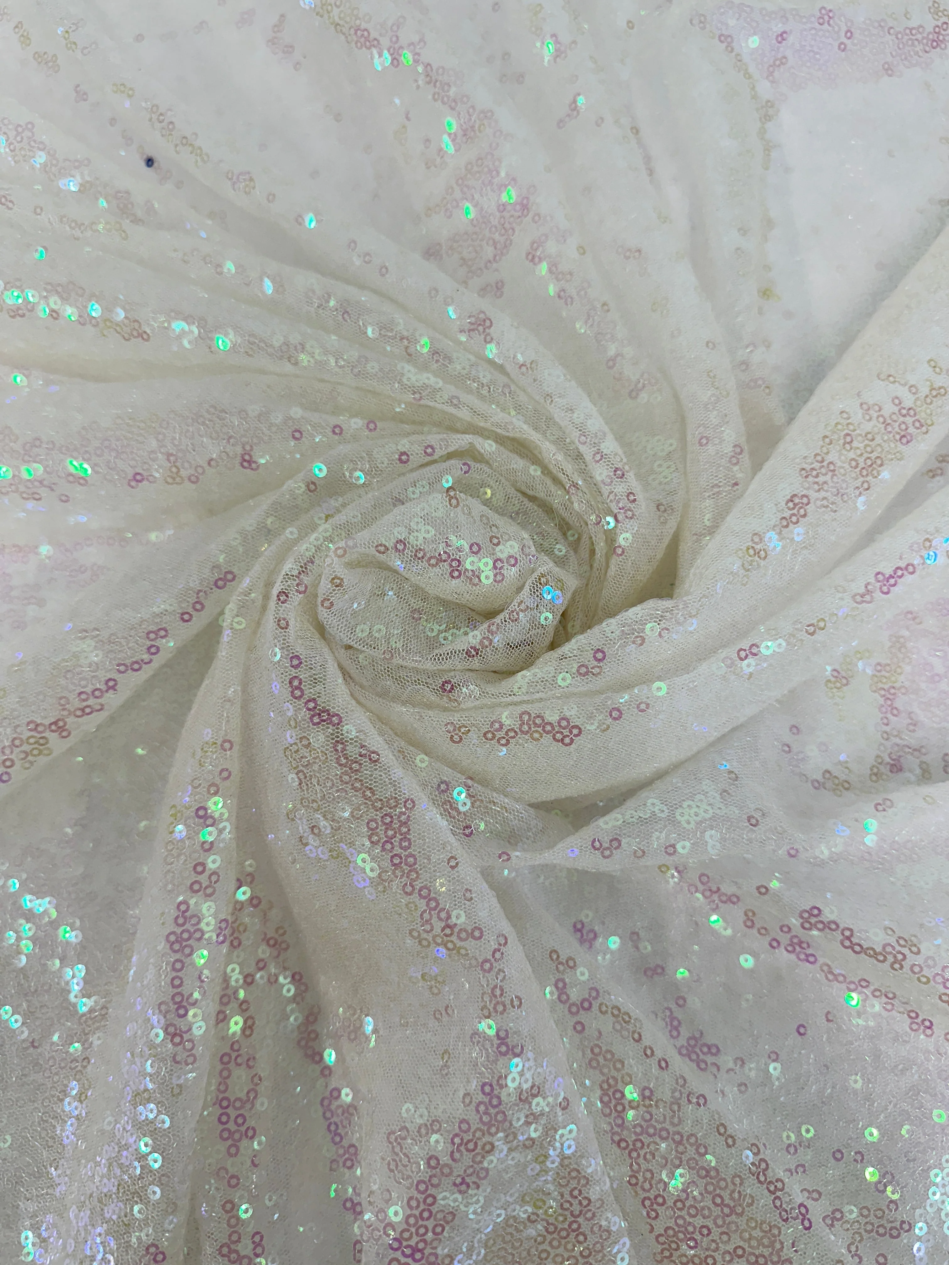 White Iridescent Stretch Sequin on Mesh - Image 2