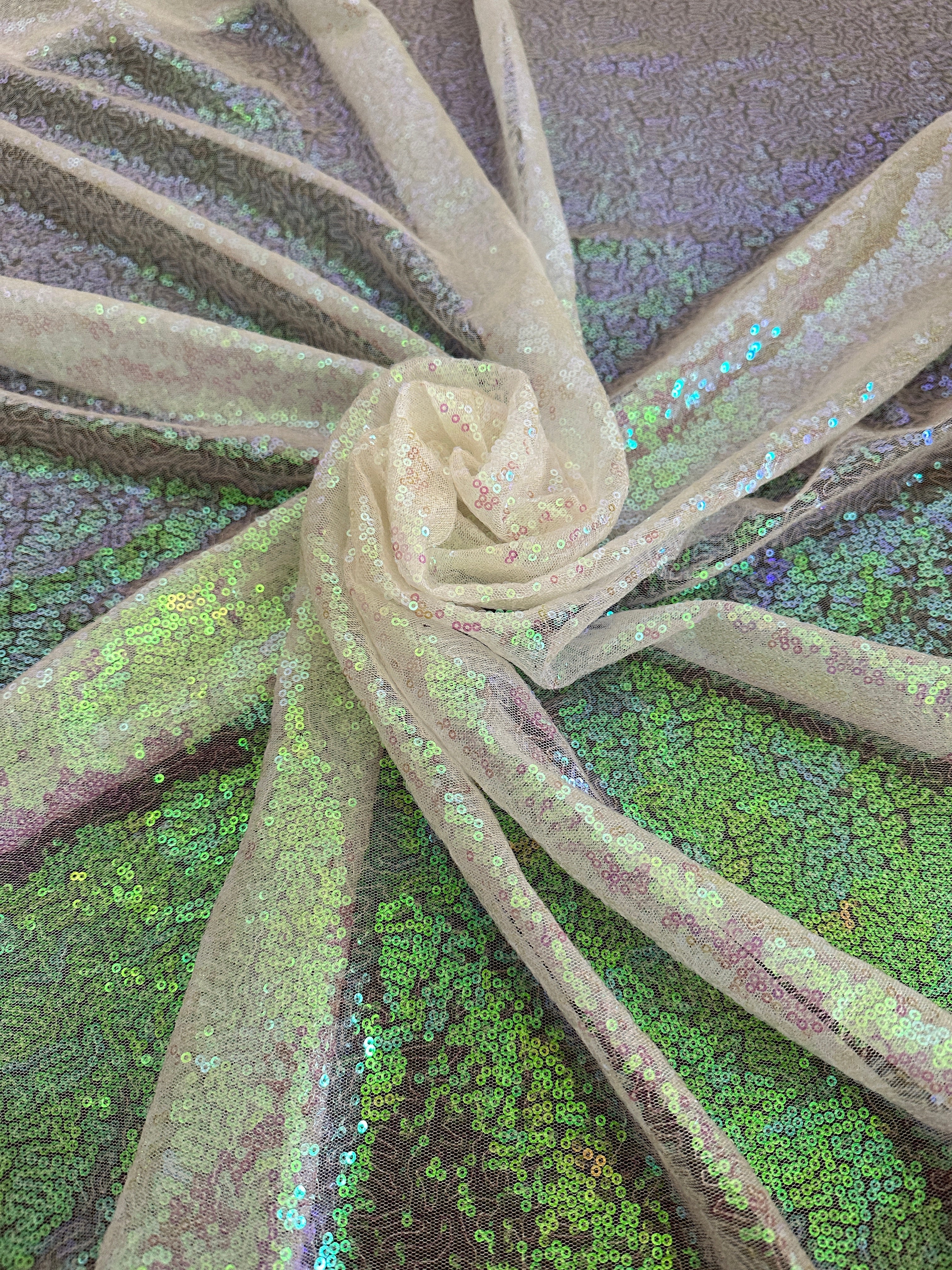 White Iridescent Stretch Sequin on Mesh - Image 3