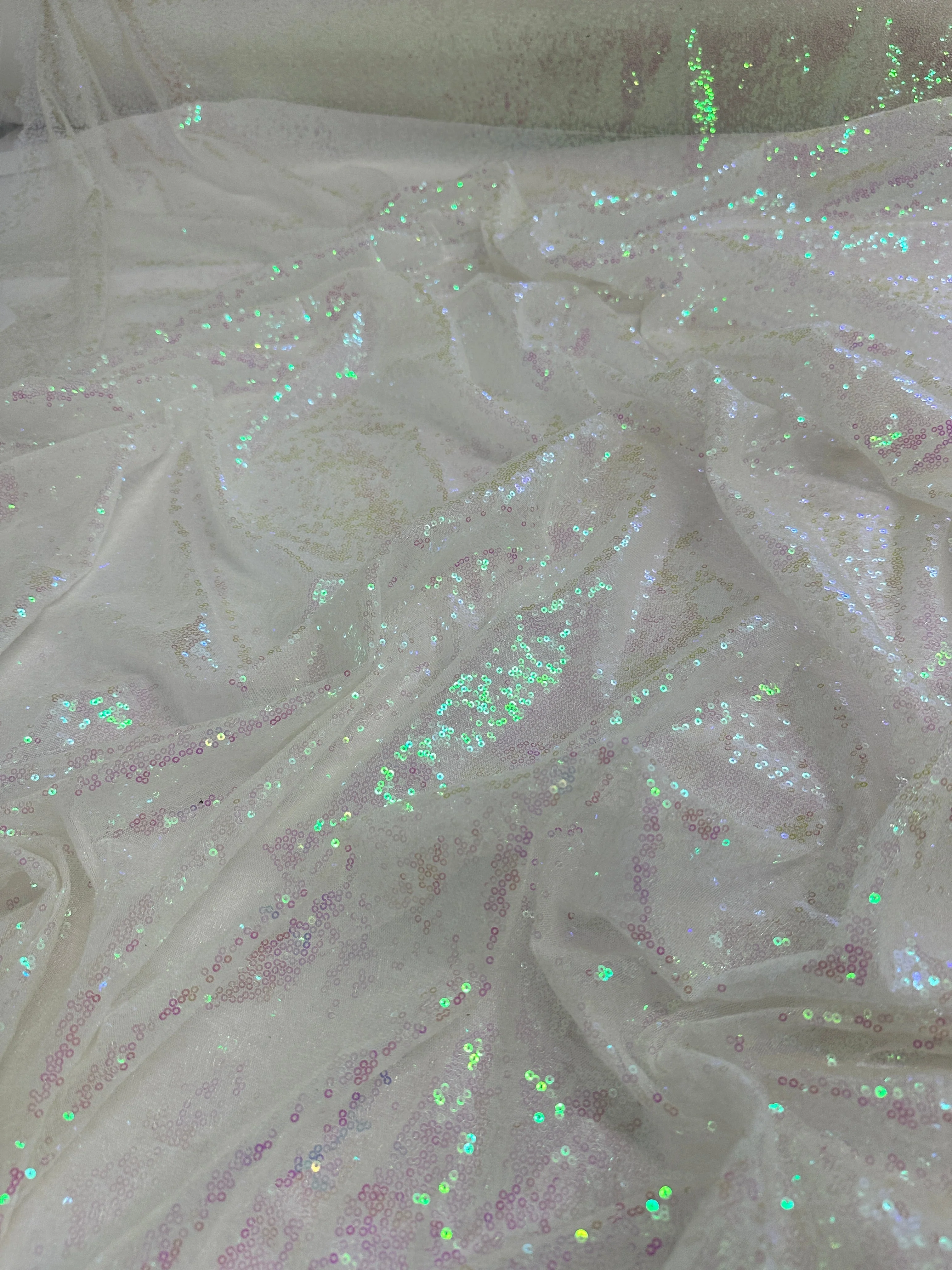 White Iridescent Stretch Sequin on Mesh - Image 4
