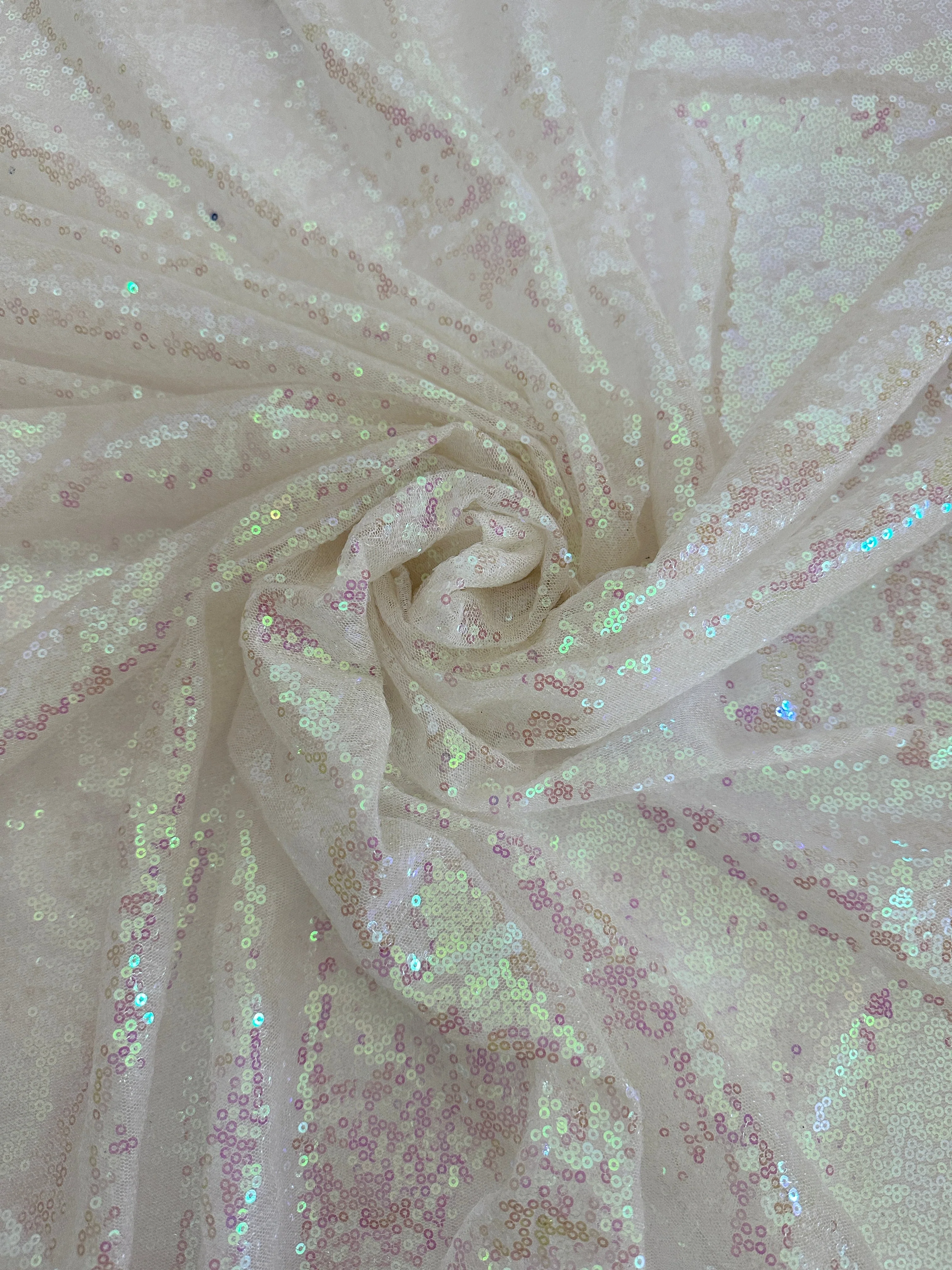White Iridescent Stretch Sequin on Mesh - Image 7