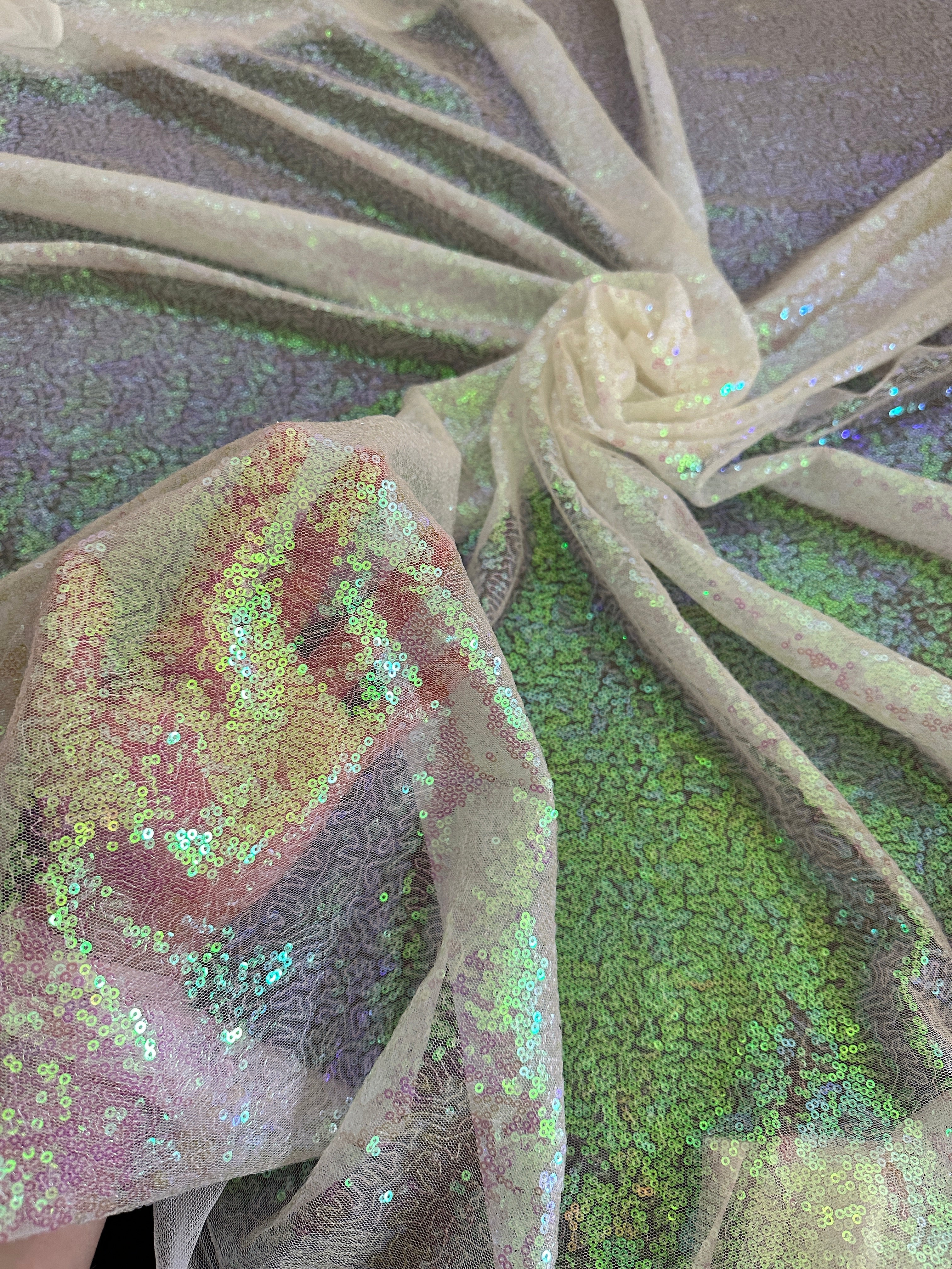 White Iridescent Stretch Sequin on Mesh - Image 9
