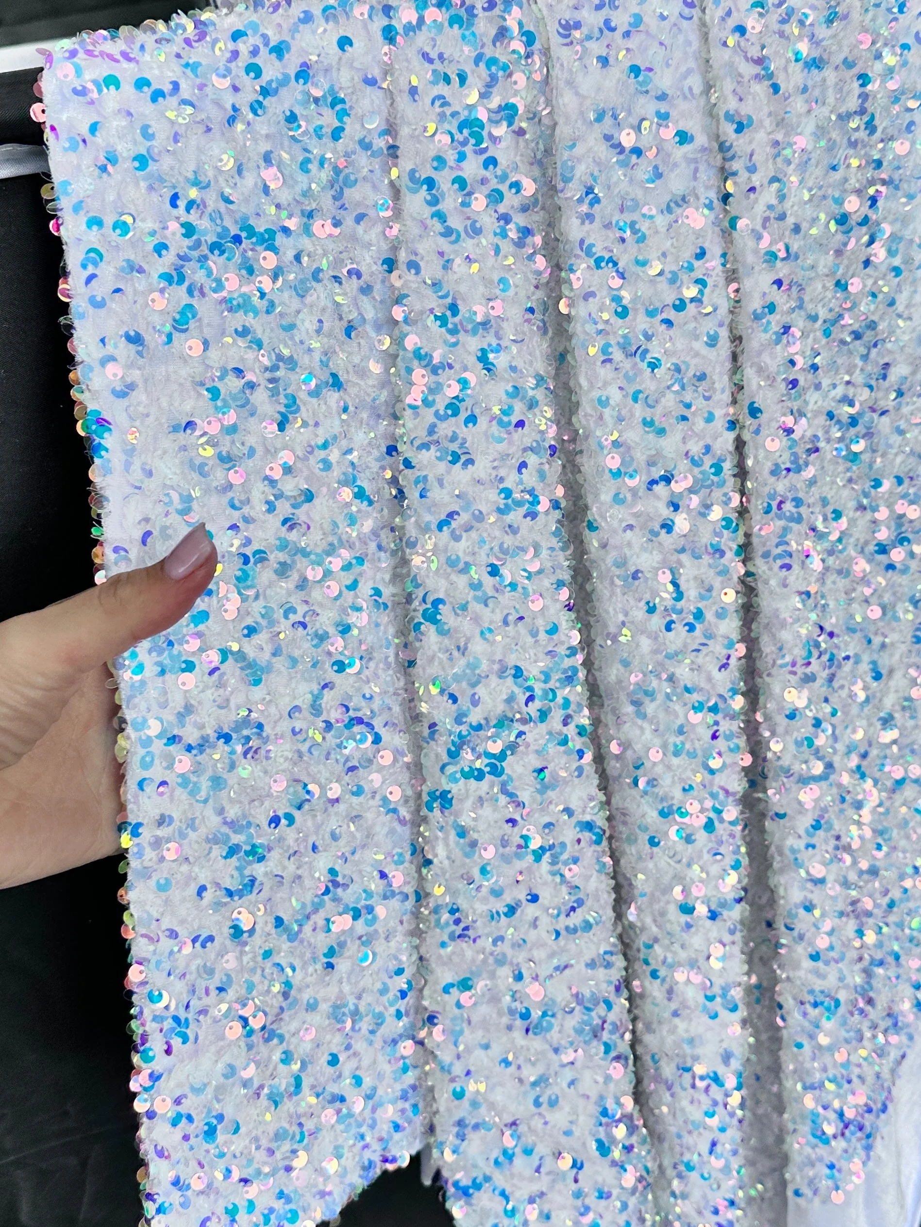 White Iridescent Sequin on Velvet