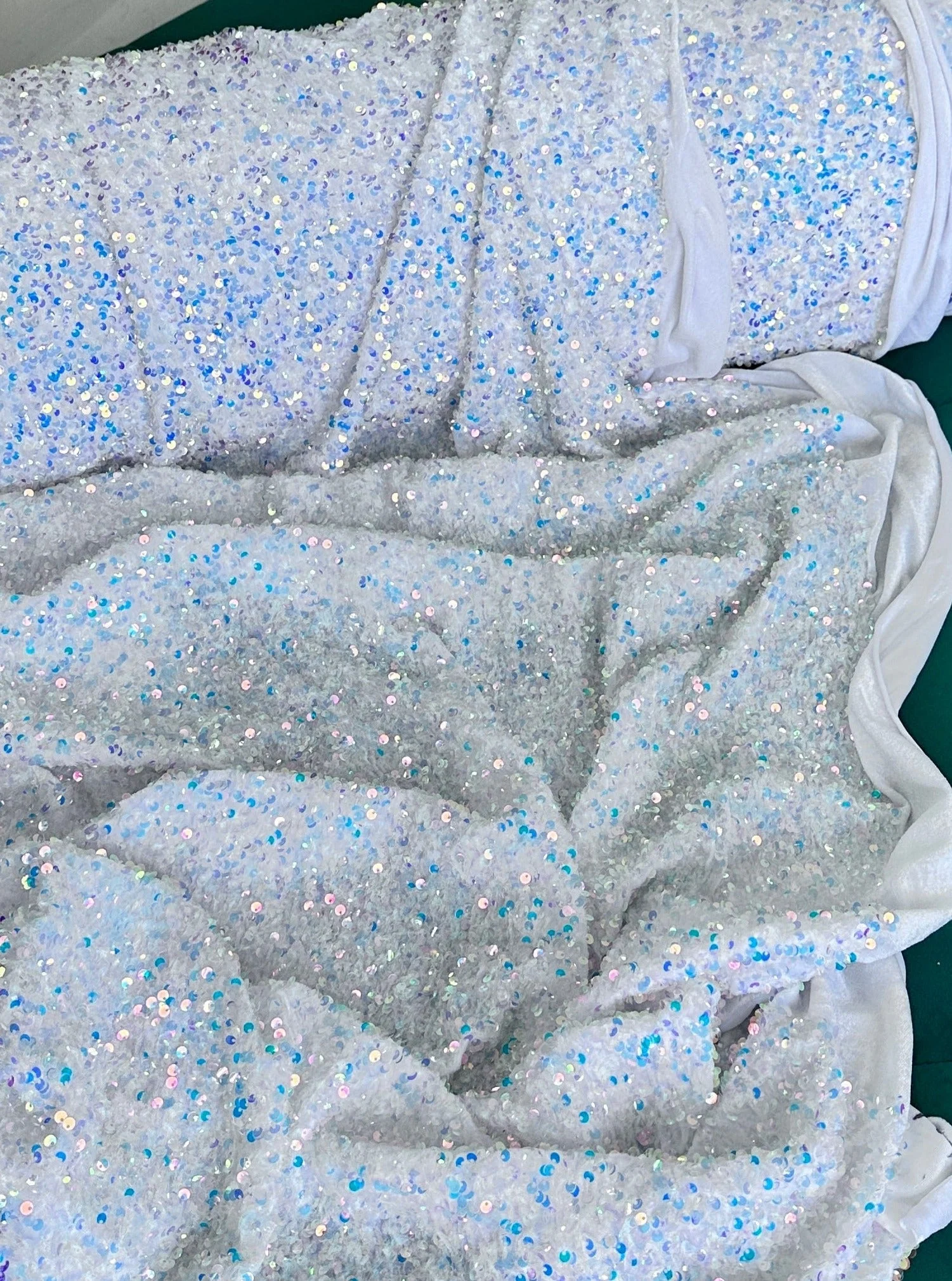 White Iridescent Sequin on Velvet - Image 5