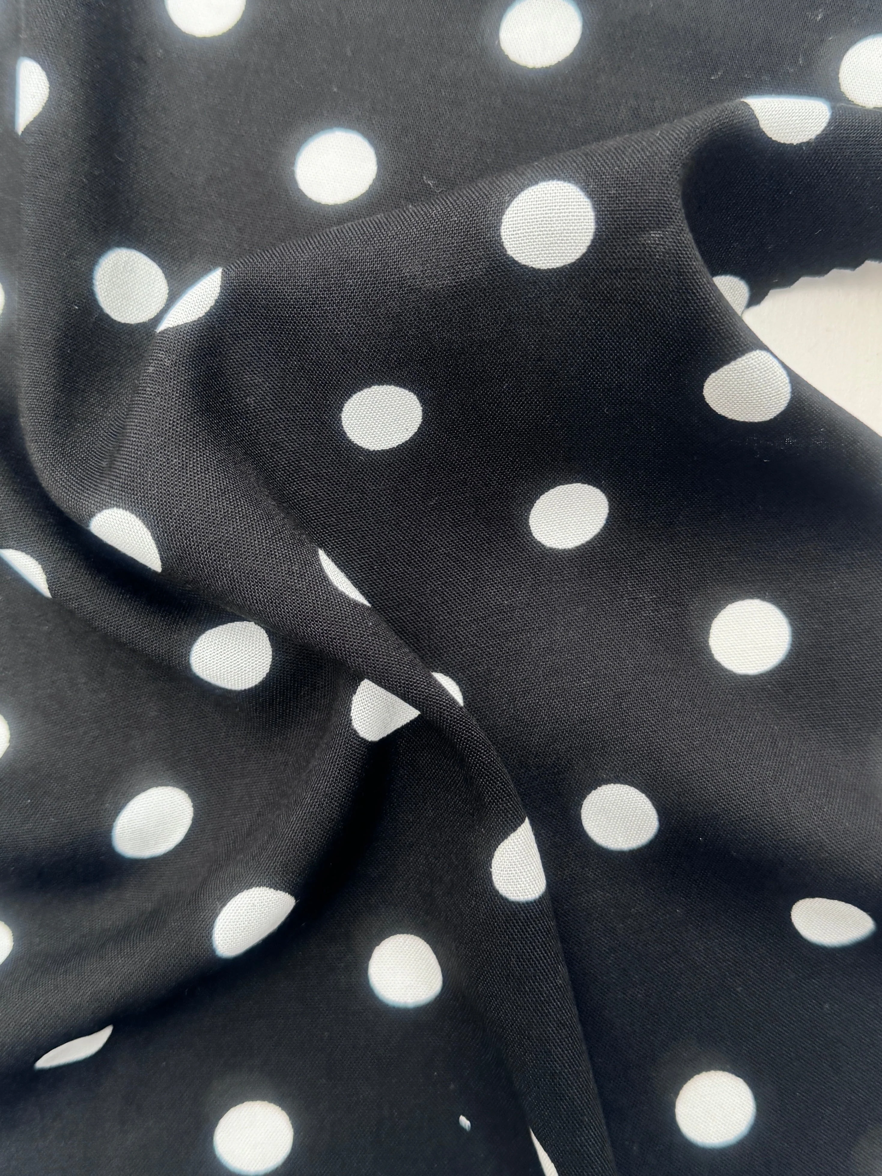 White polka dots on black rayon challis - Image 4