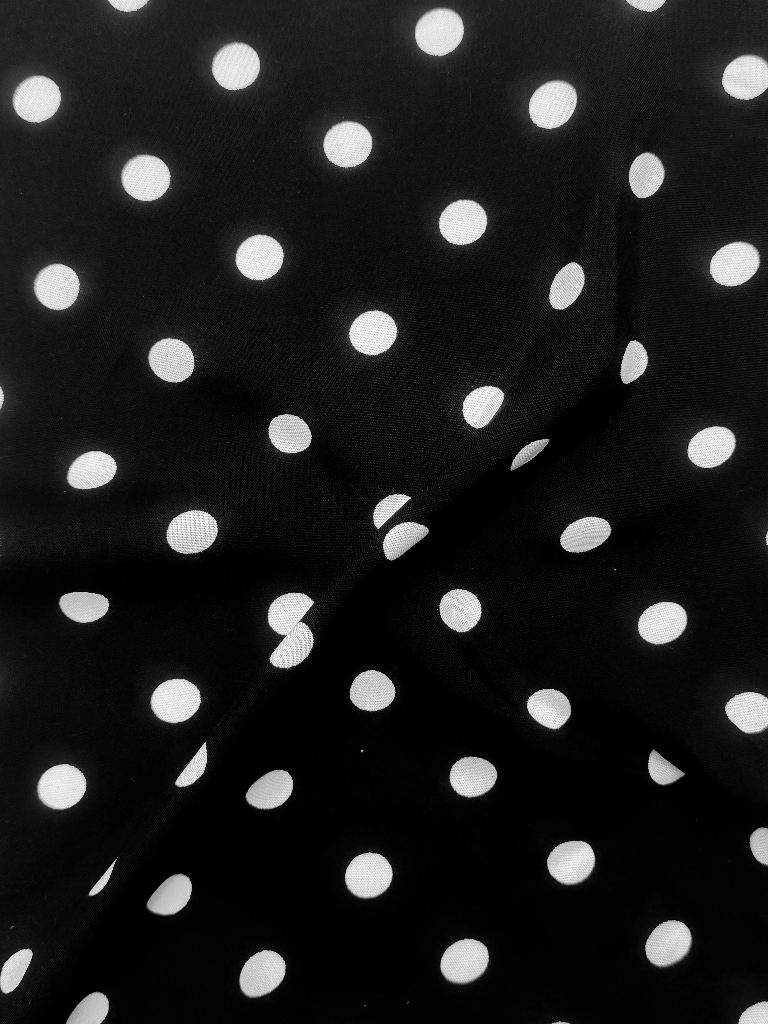 White polka dots on black rayon challis - Image 5