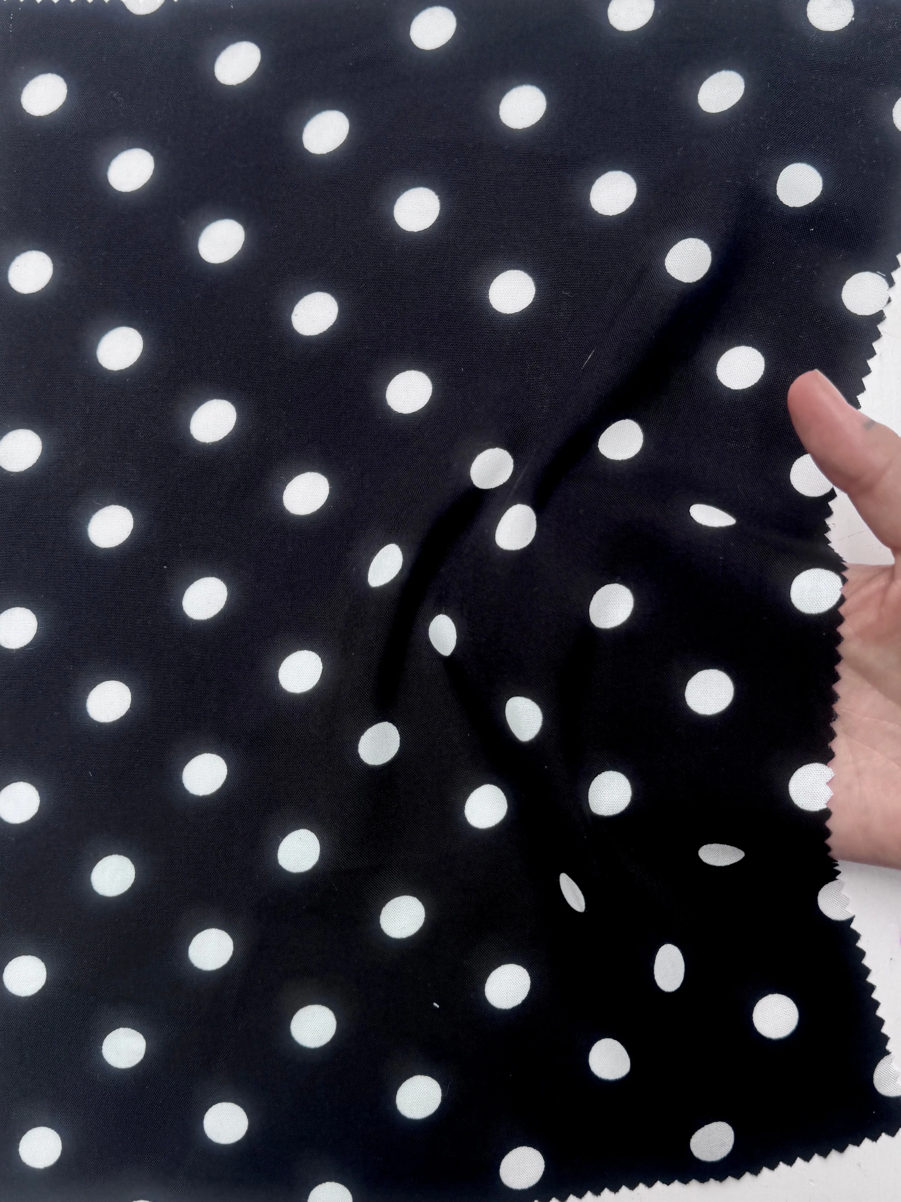 White polka dots on black rayon challis - Image 8