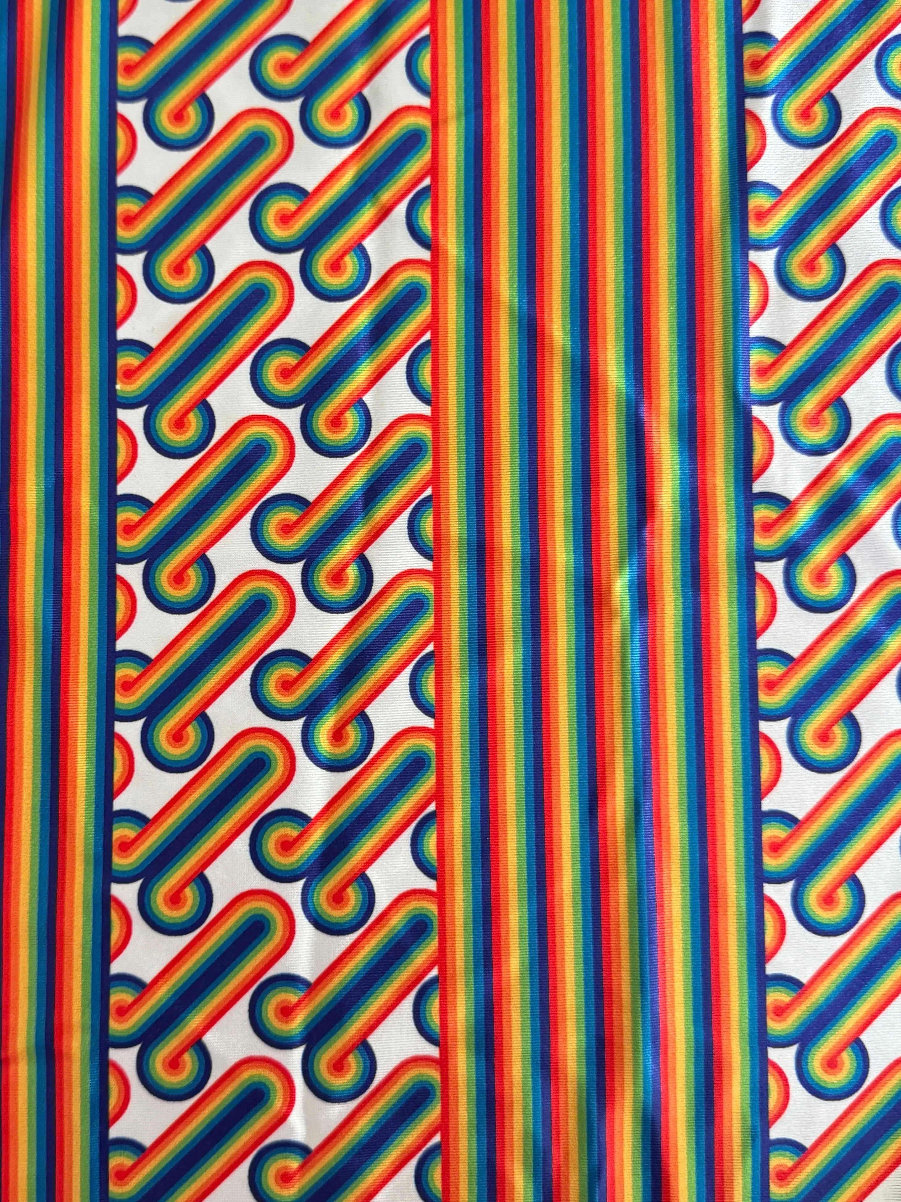 White Retro Rainbow Graphic Nylon Spandex