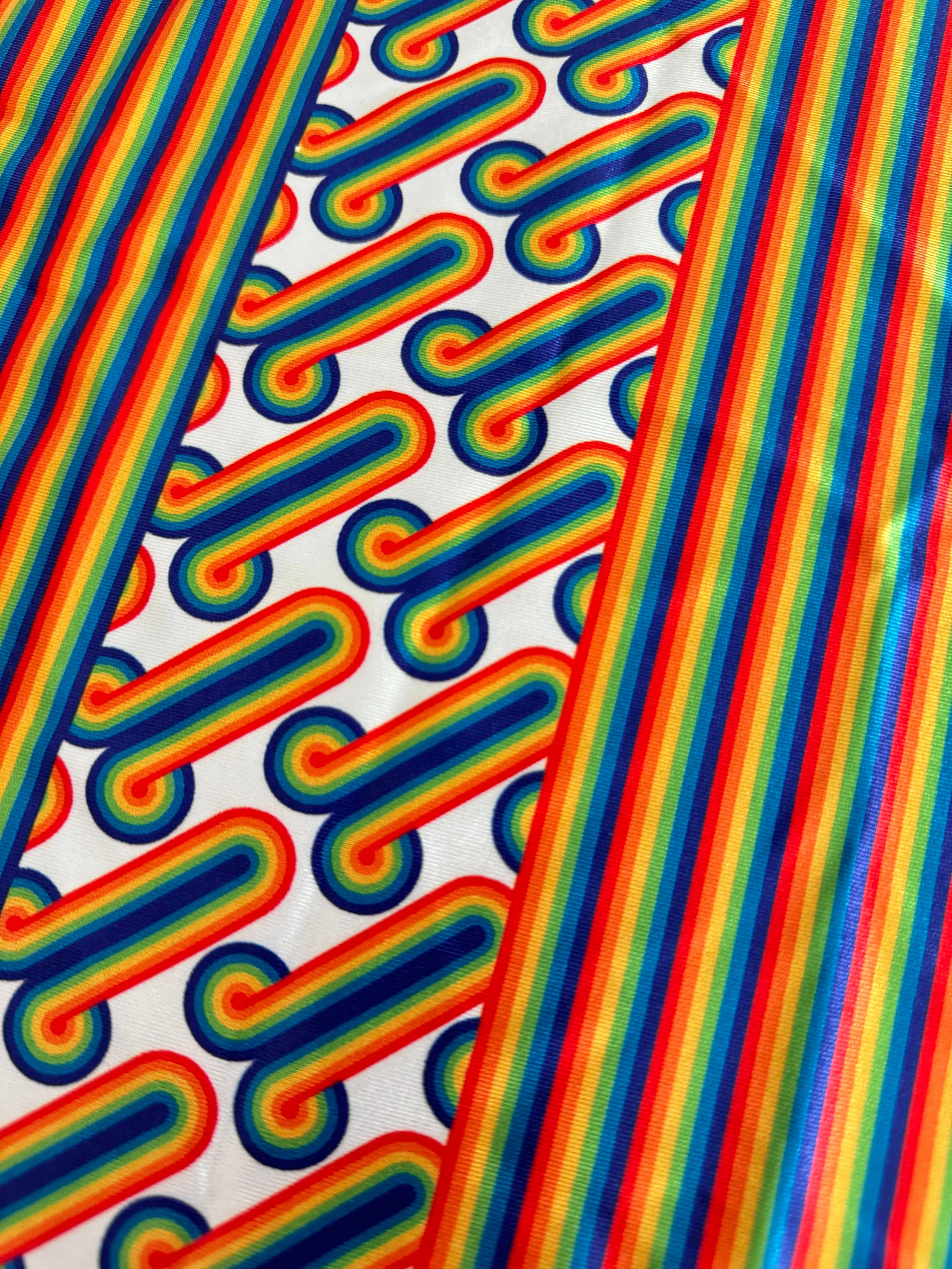 White Retro Rainbow Graphic Nylon Spandex - Image 2