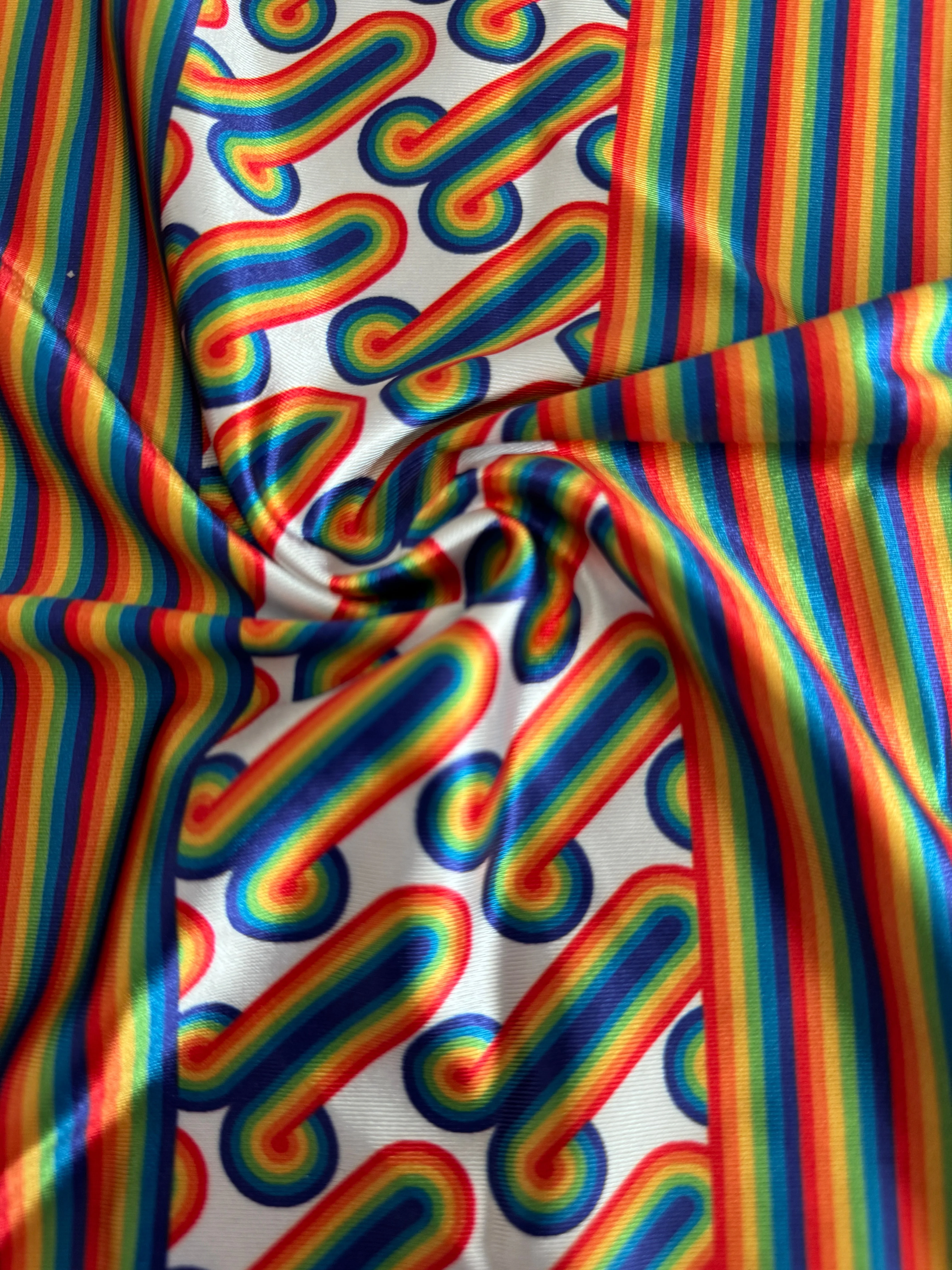 White Retro Rainbow Graphic Nylon Spandex - Image 3