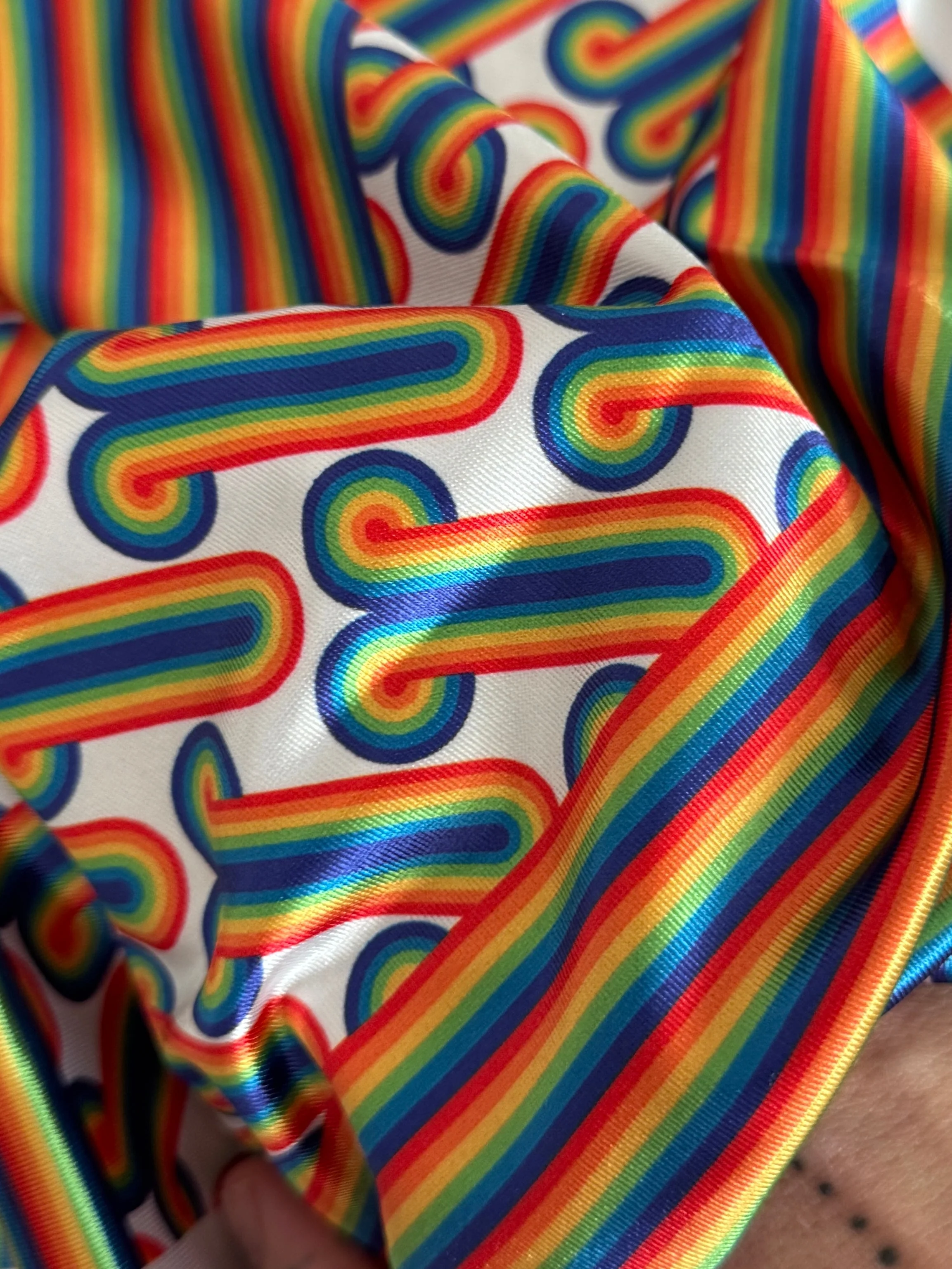 White Retro Rainbow Graphic Nylon Spandex - Image 4