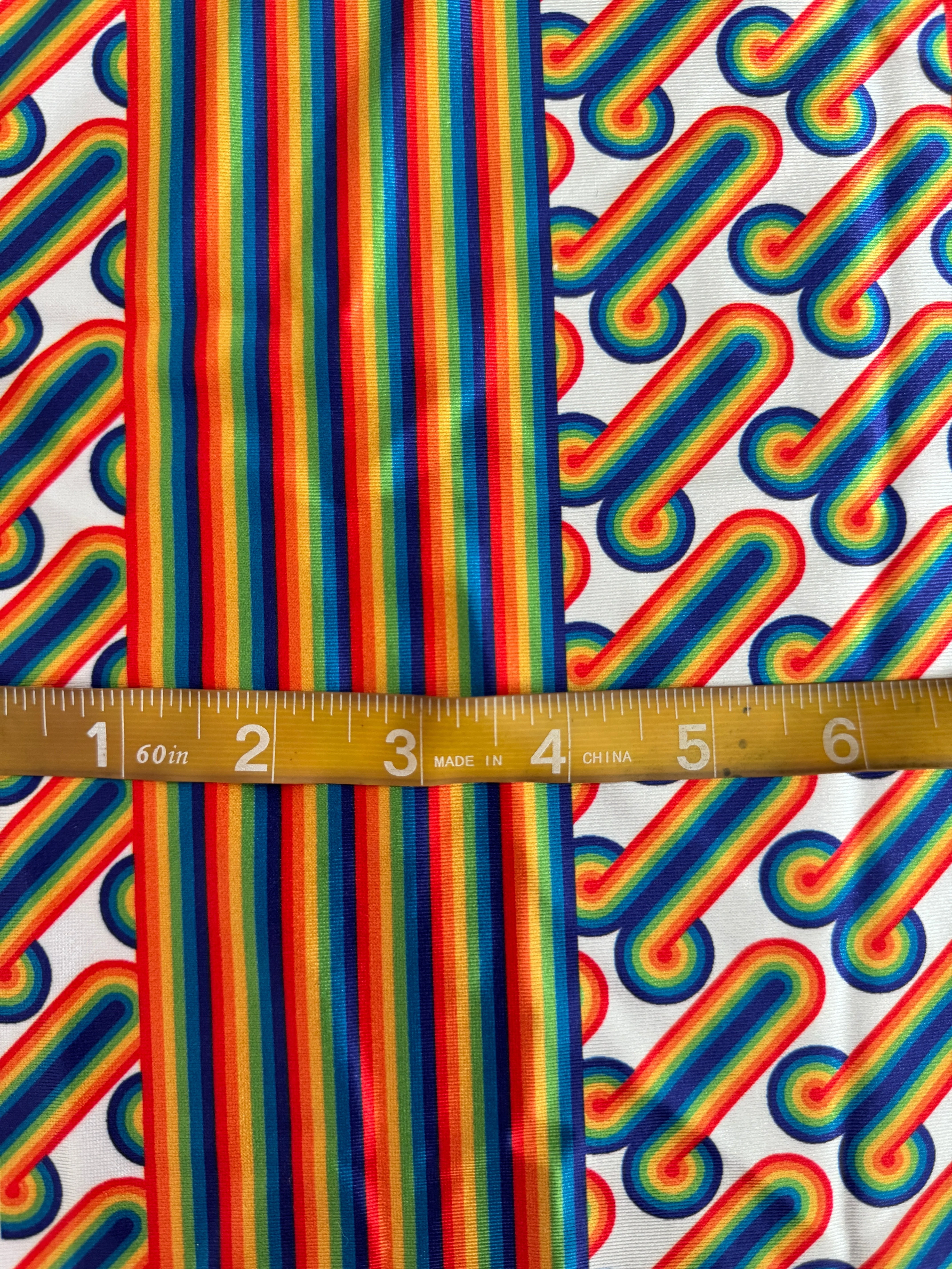 White Retro Rainbow Graphic Nylon Spandex - Image 5