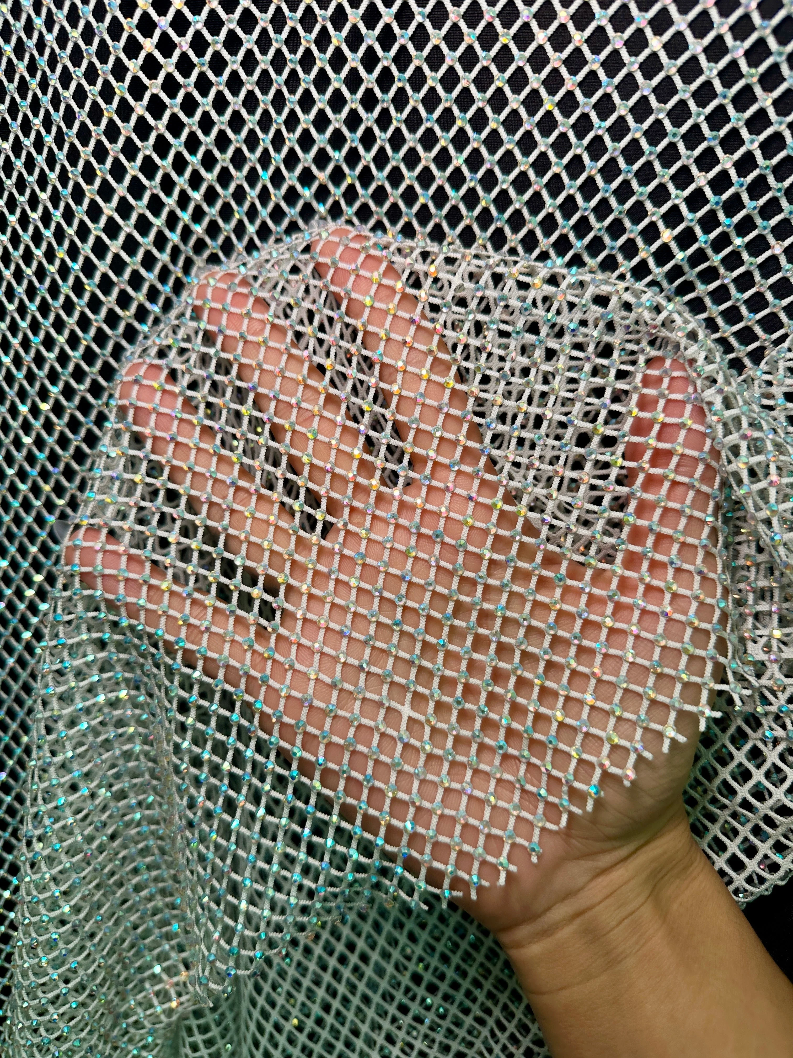 White Silver Rhinestone Diamond Fishnet Mesh - Image 5