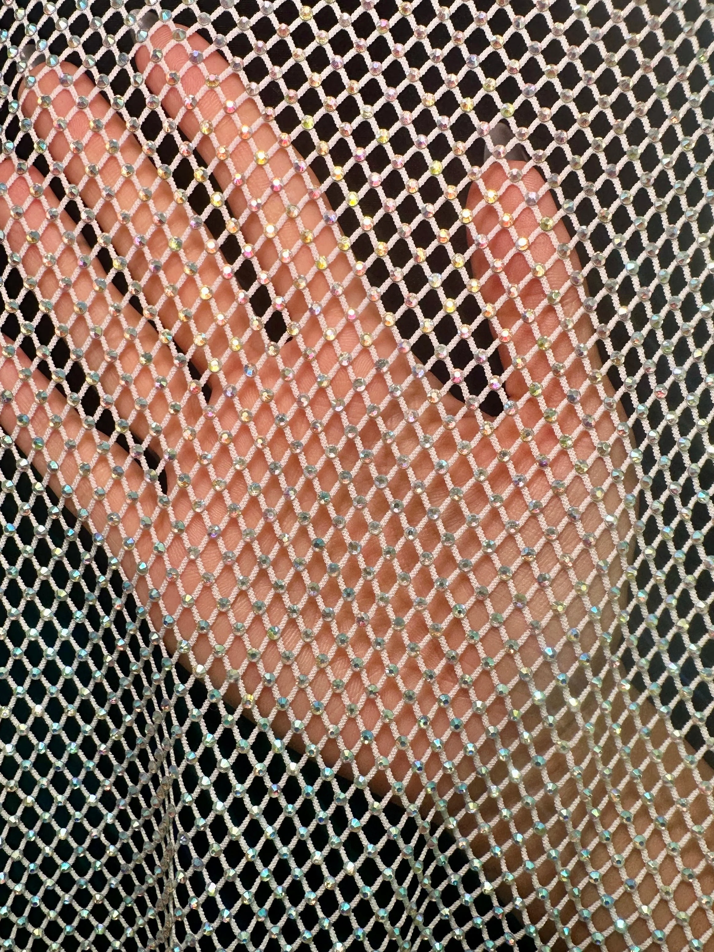 White Silver Rhinestone Diamond Fishnet Mesh - Image 6