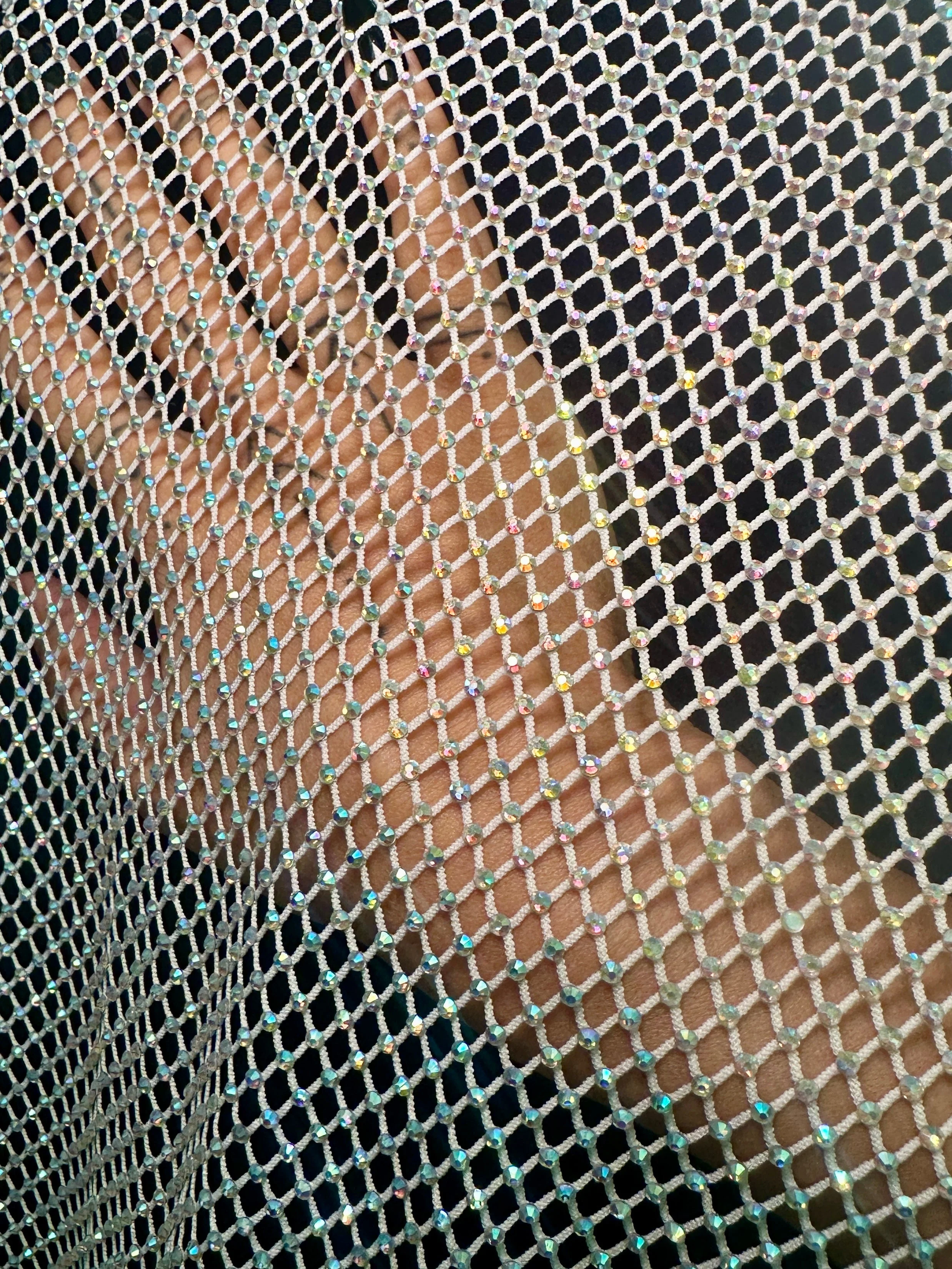 White Silver Rhinestone Diamond Fishnet Mesh - Image 7