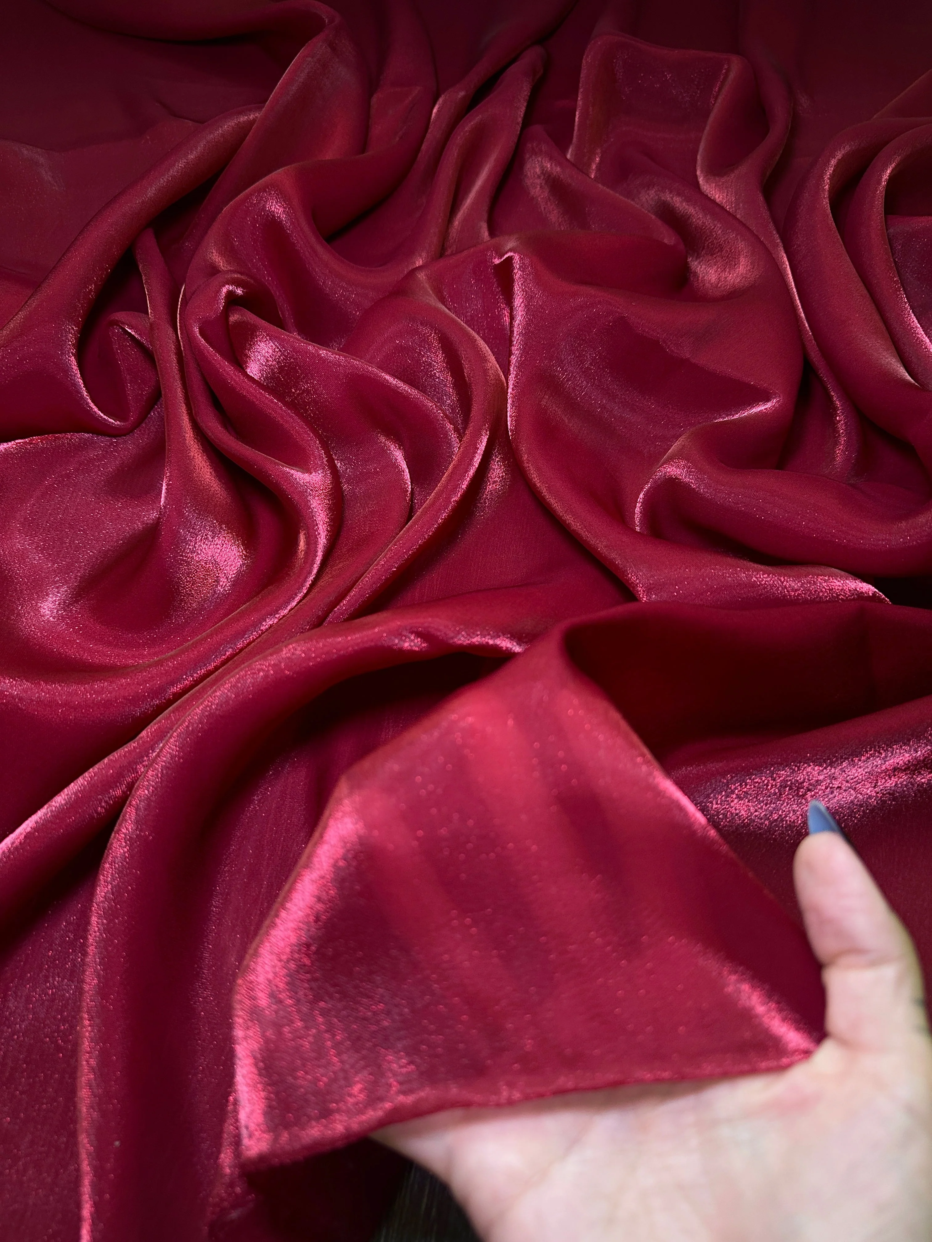 Wine Red Water Liquid Shimmery Chiffon - Image 4