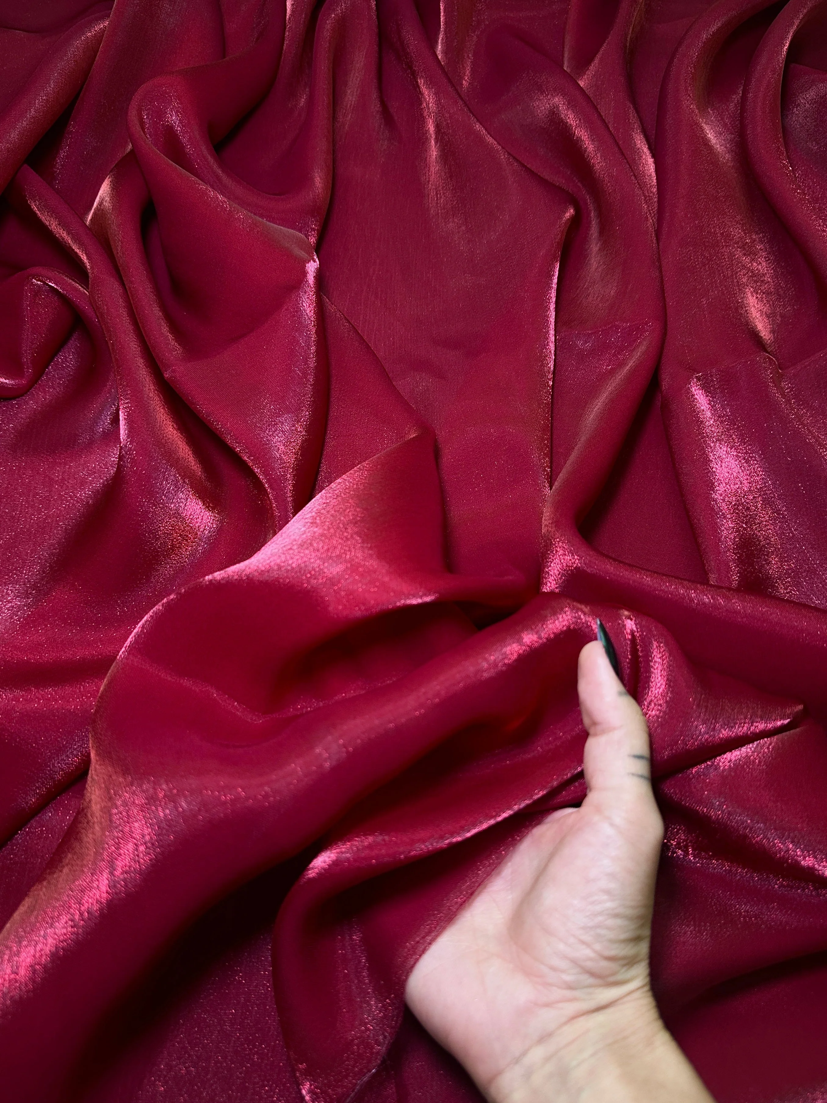 Wine Red Water Liquid Shimmery Chiffon - Image 5
