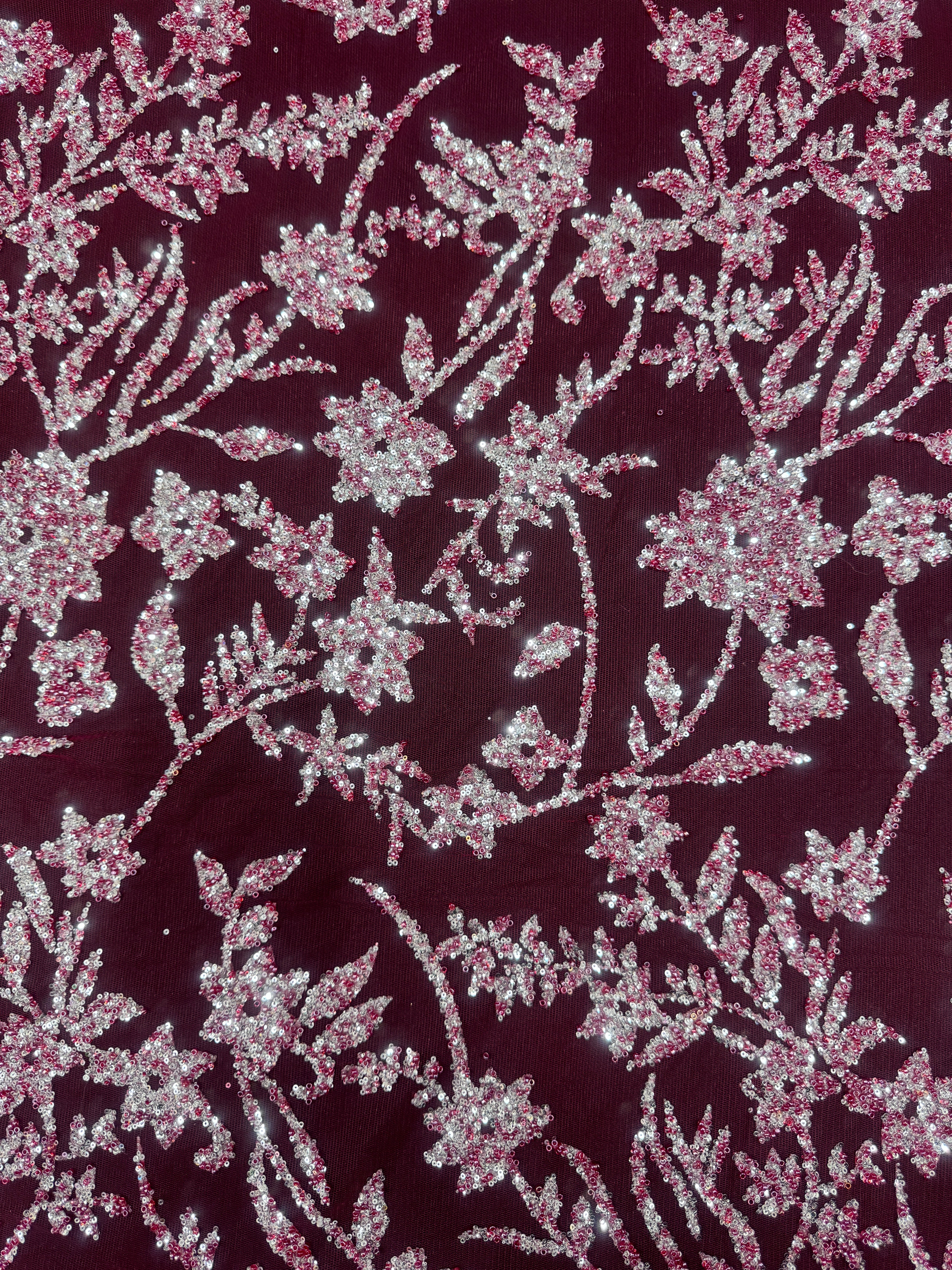 Wine Silver Floral Beaded Lace - Image 2