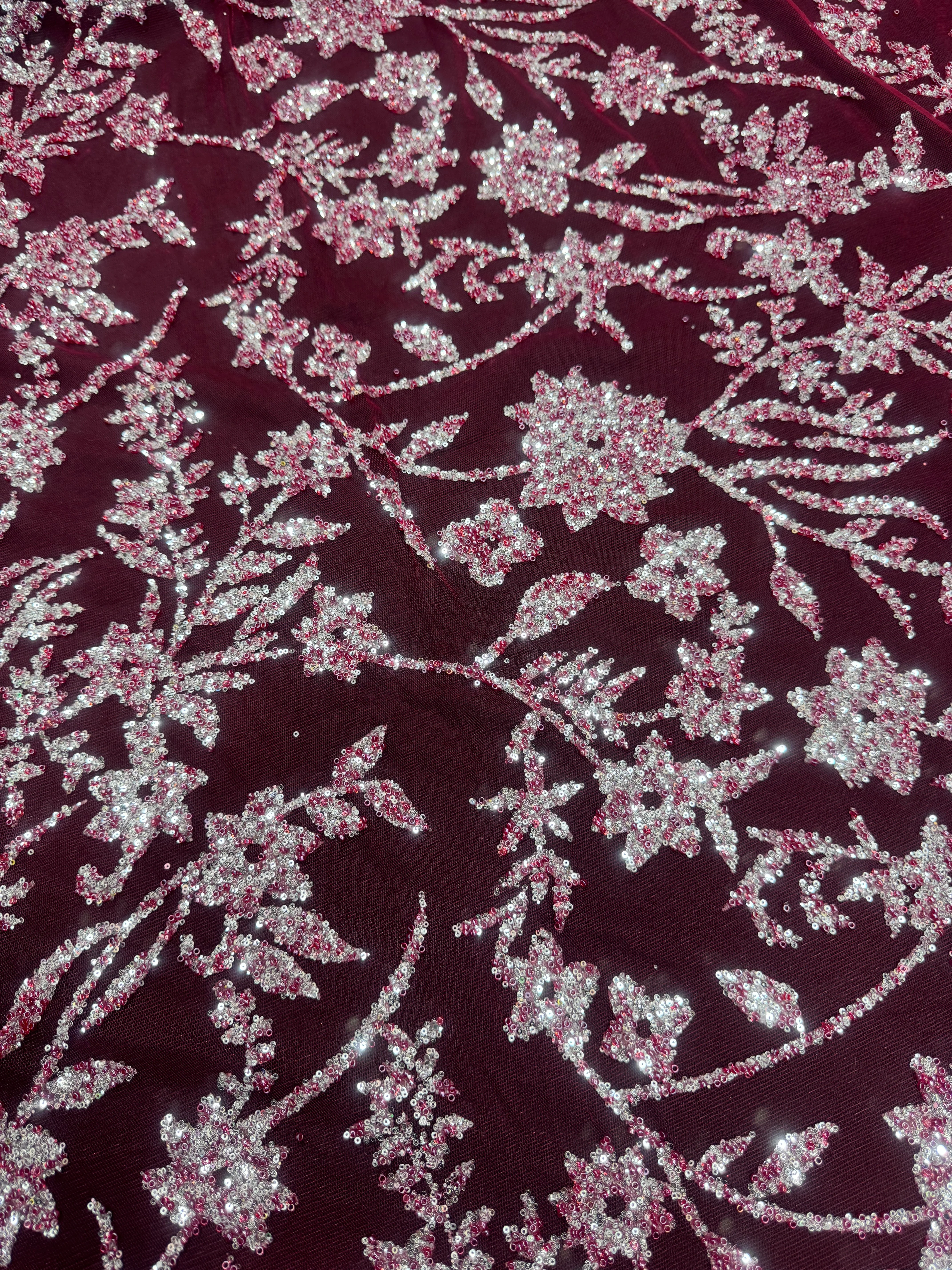 Wine Silver Floral Beaded Lace - Image 3