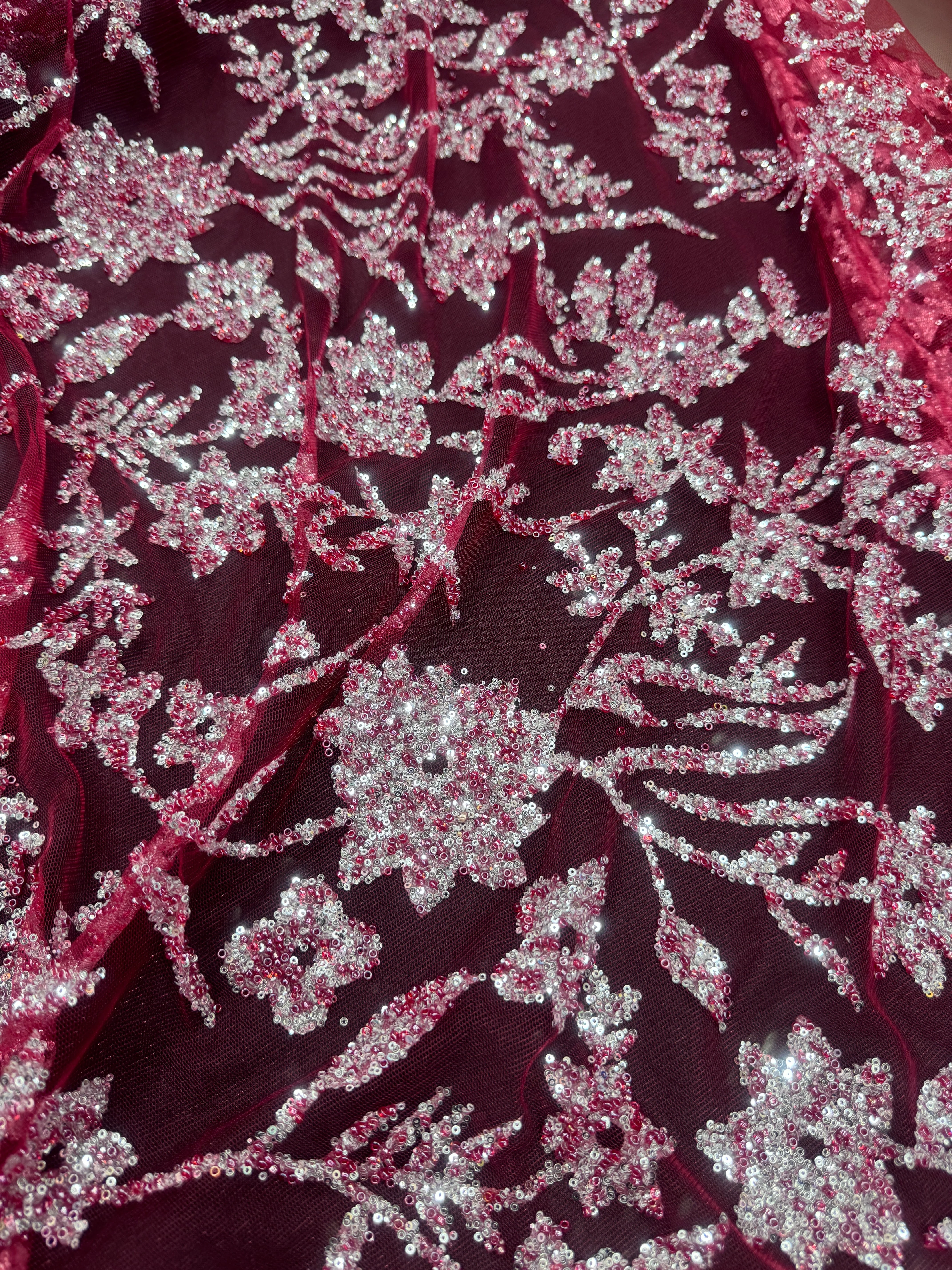 Wine Silver Floral Beaded Lace - Image 6