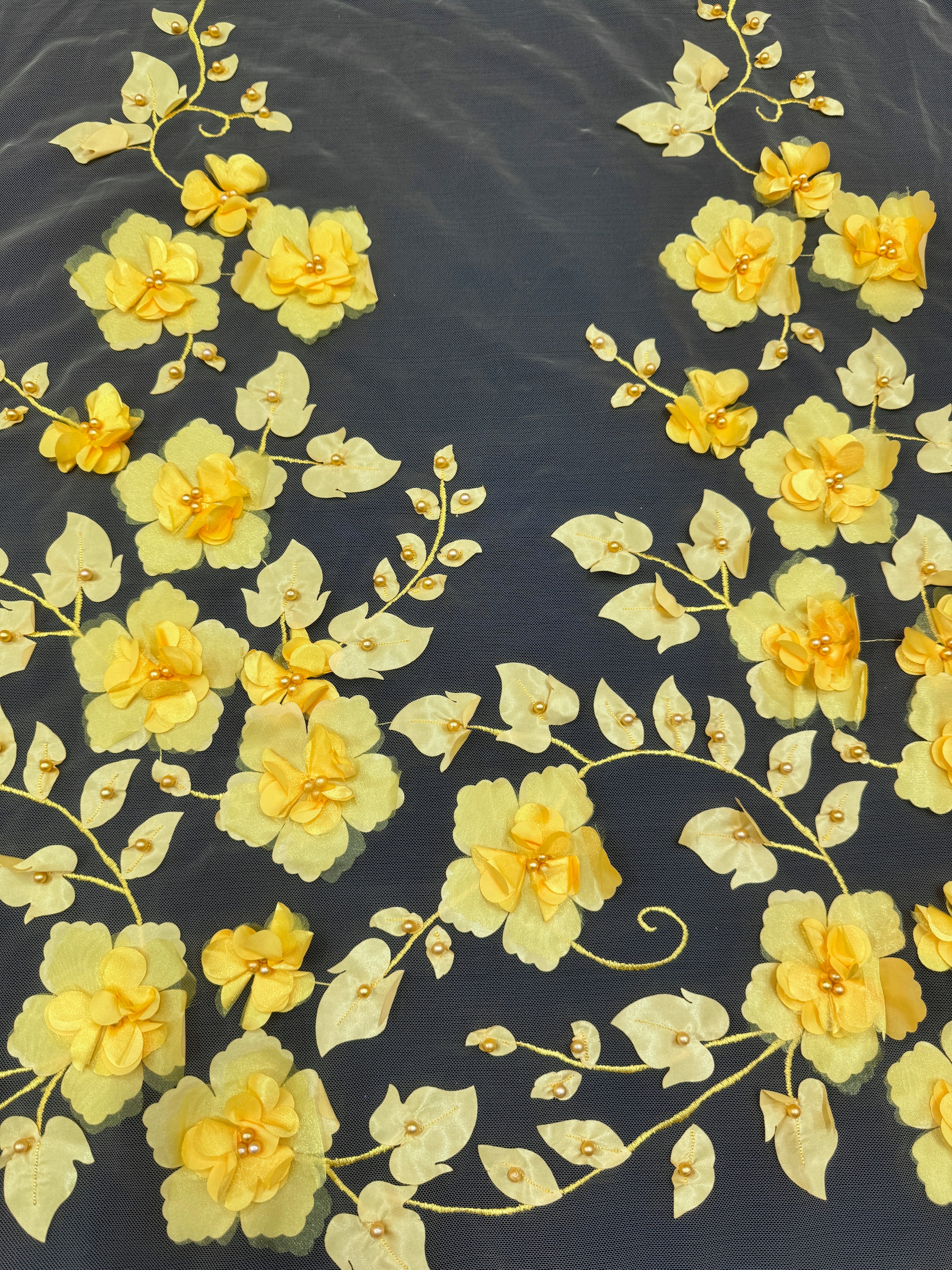 Yellow 3D Flower Beaded Lace Mesh - Image 3
