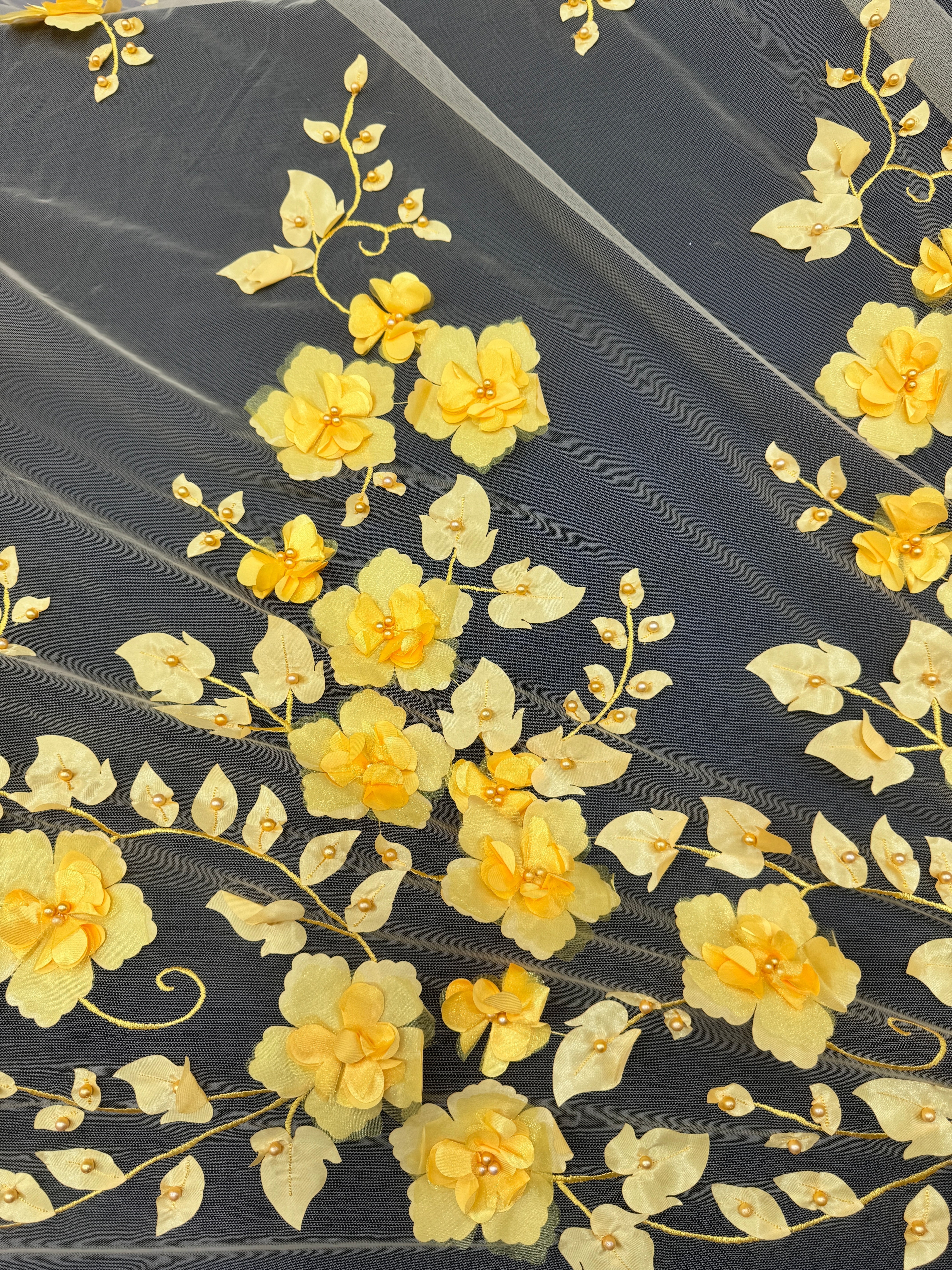 Yellow 3D Flower Beaded Lace Mesh - Image 8