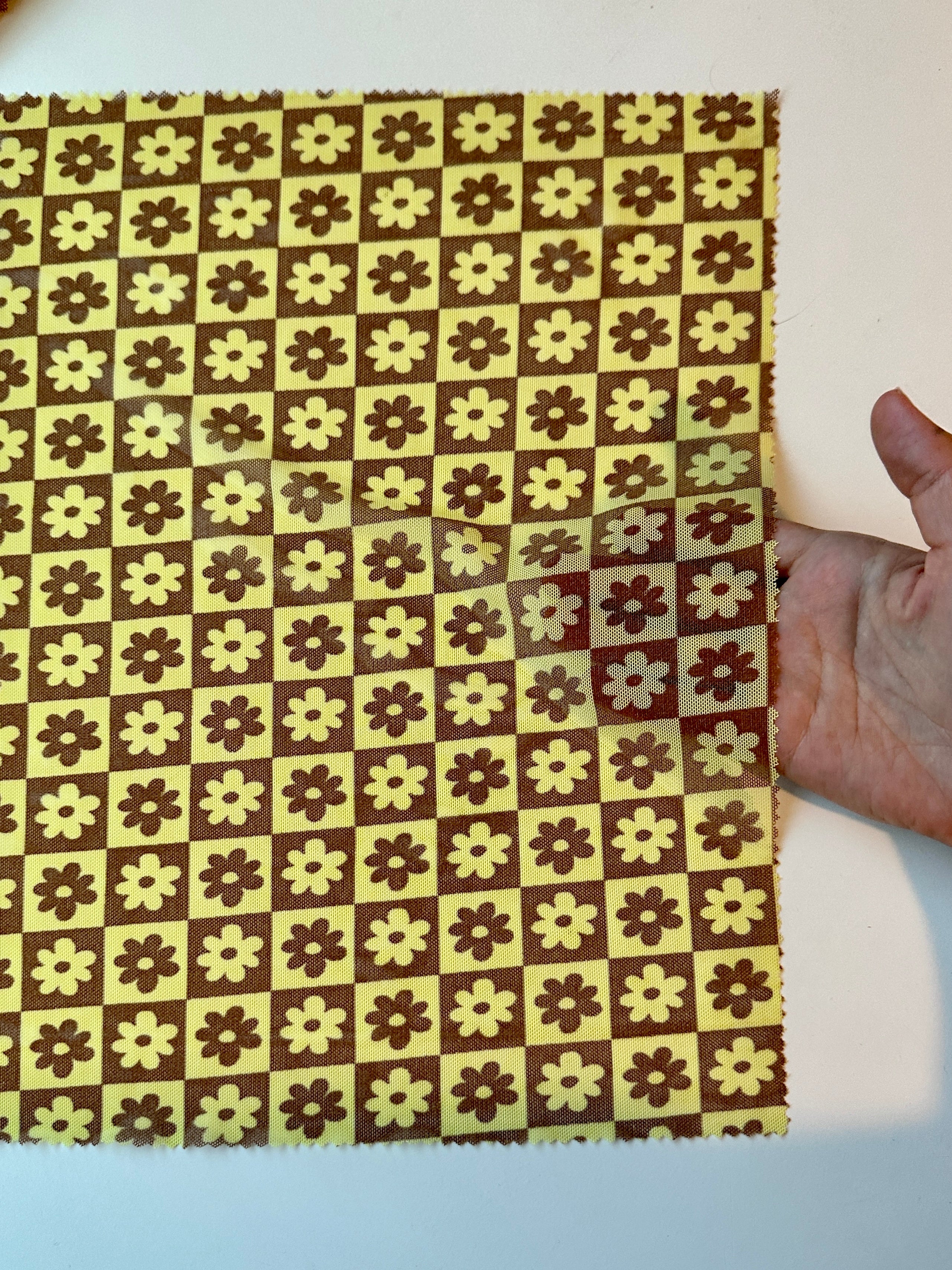 Yellow Floral Checkered Power Mesh - Image 4