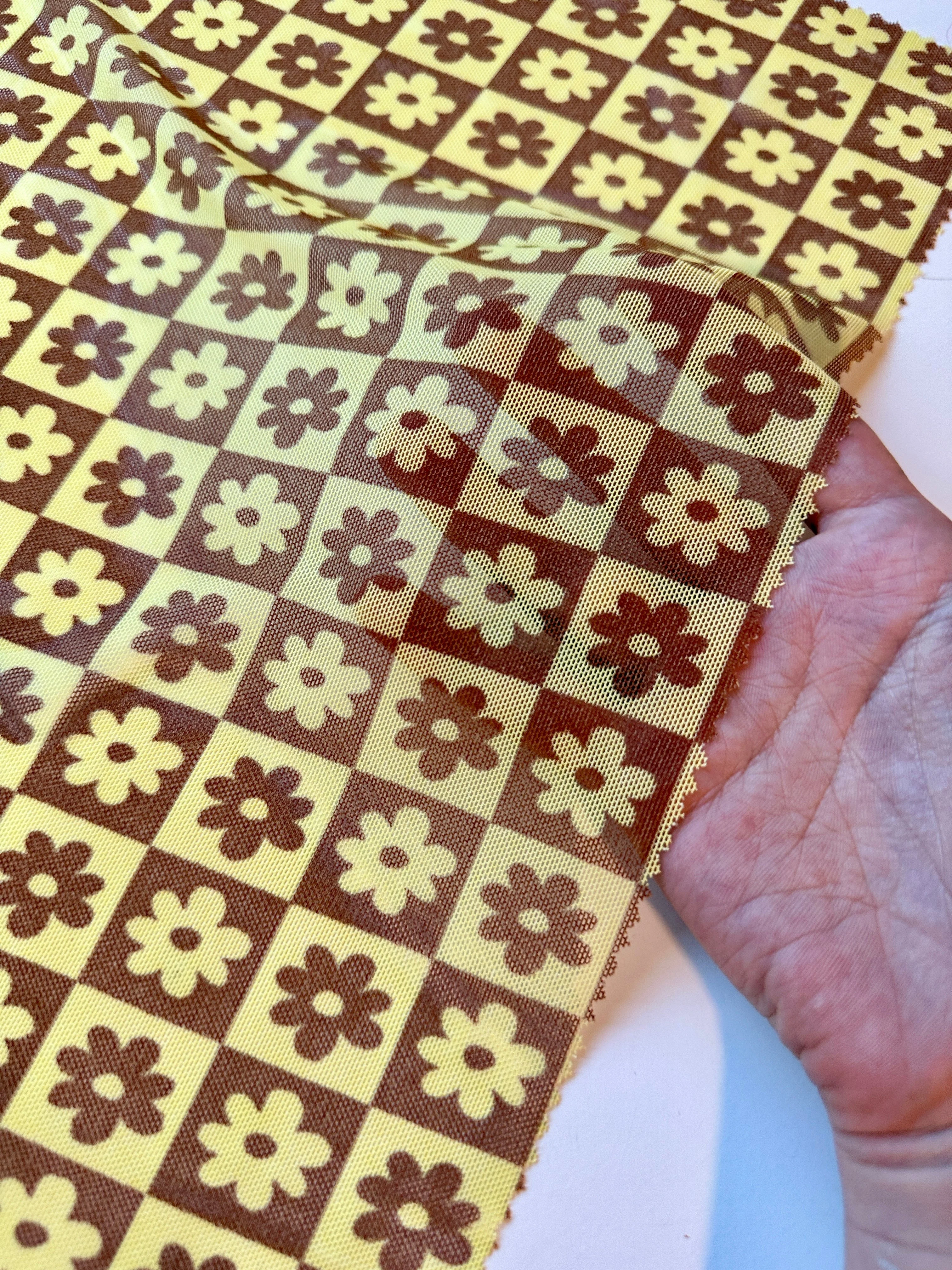 Yellow Floral Checkered Power Mesh - Image 5